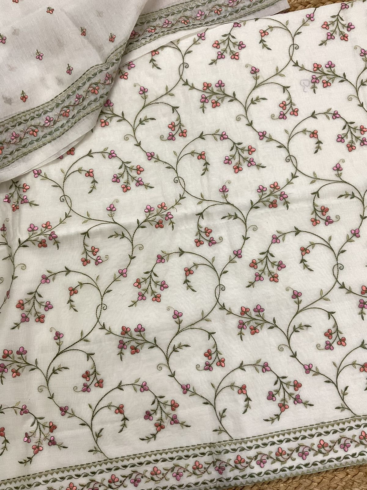 Pure Chanderi Embroidered Suit - Off White