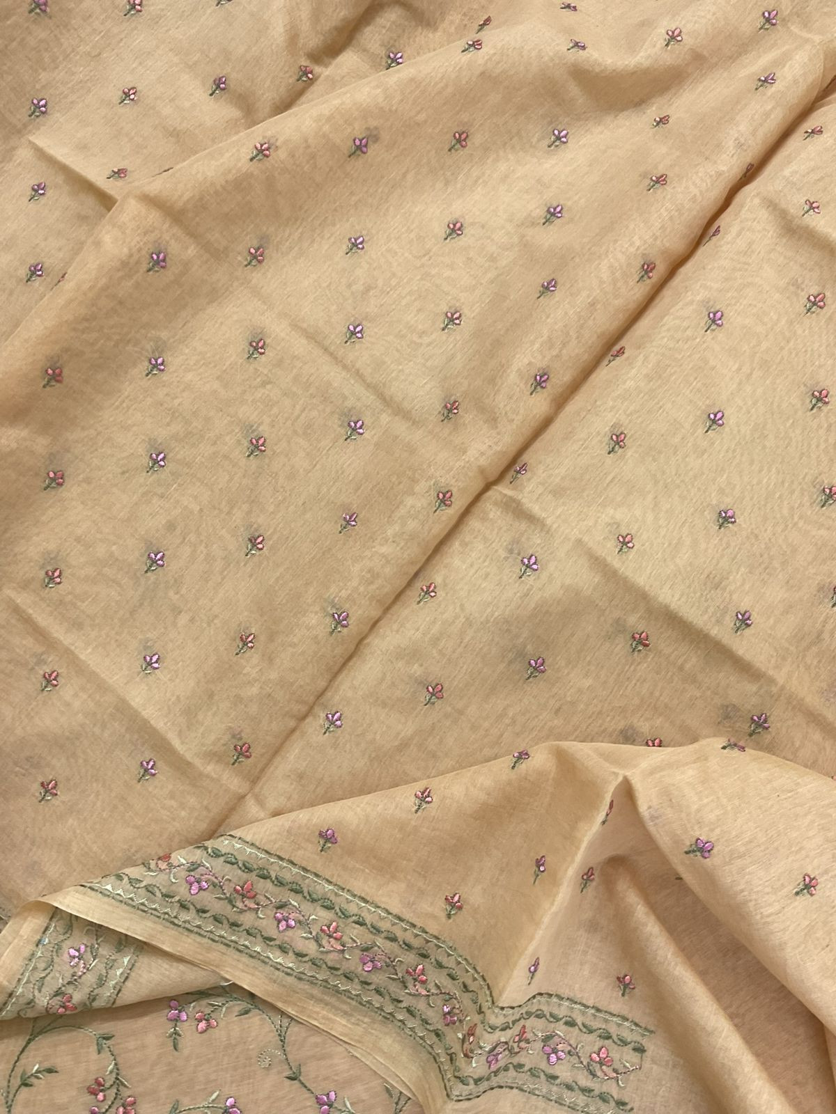 Pure Chanderi Embroidered Suit - Brown