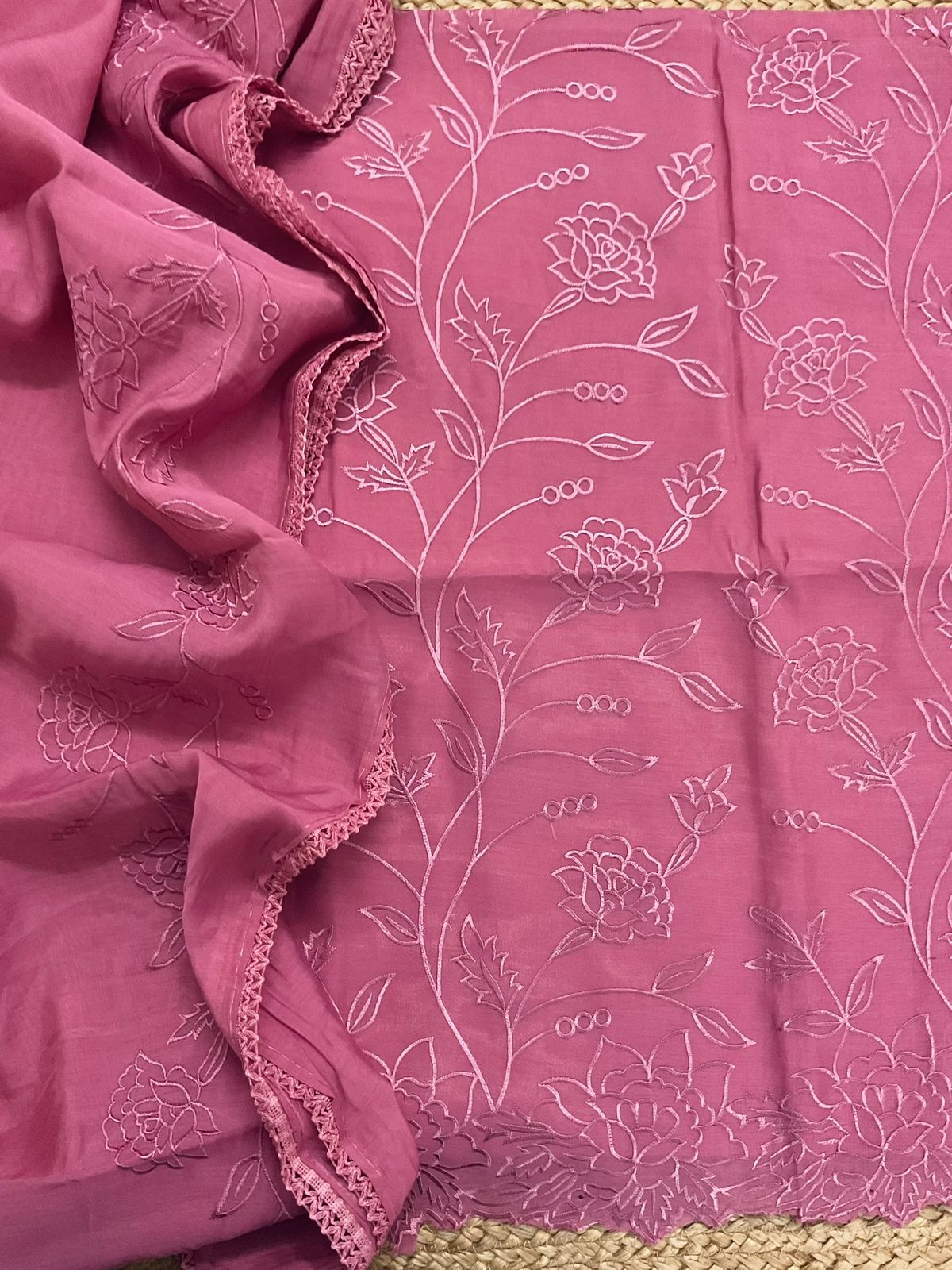 Soft Muslin Embroidered Suit - Pink