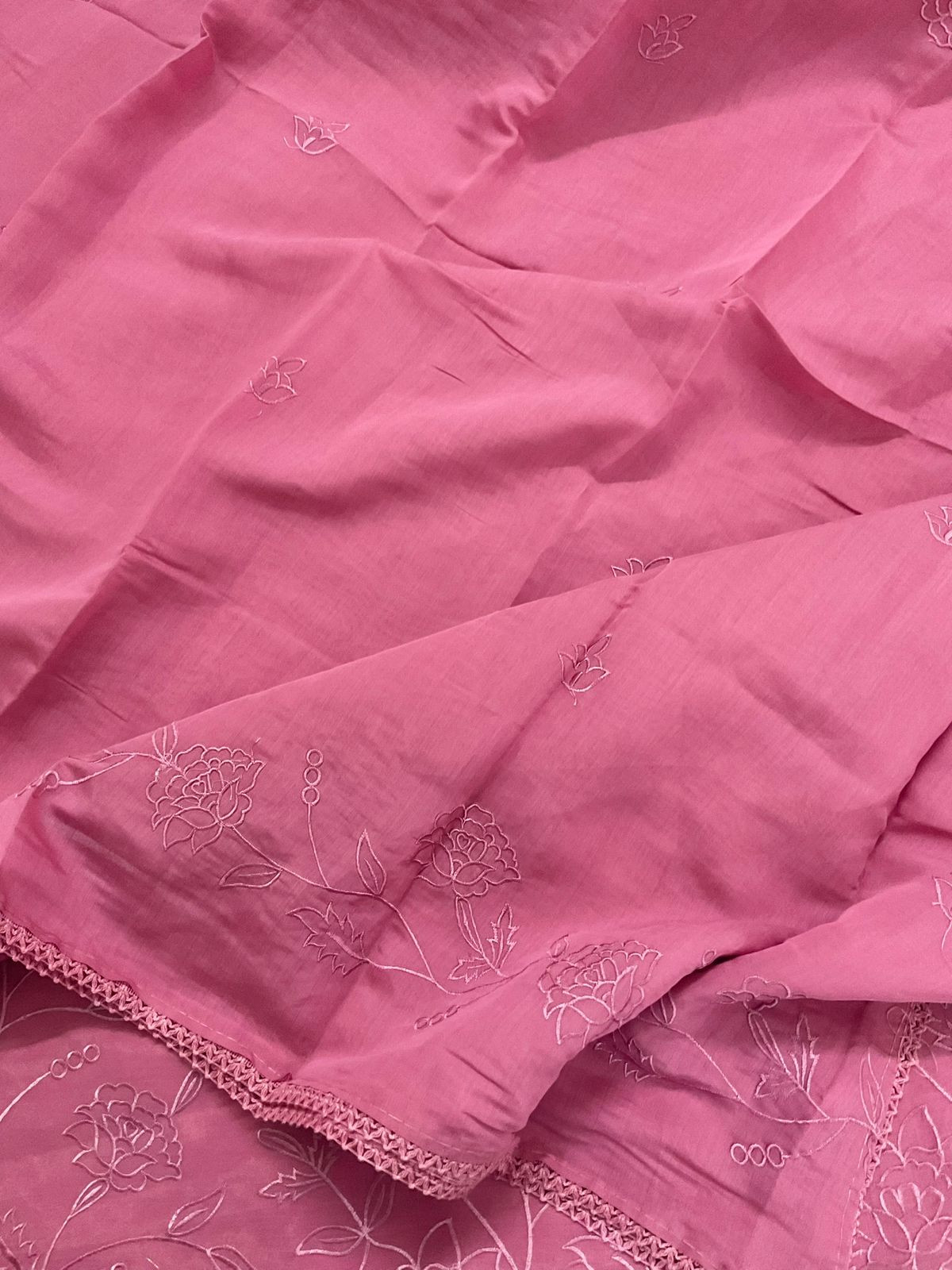 Soft Muslin Embroidered Suit - Pink