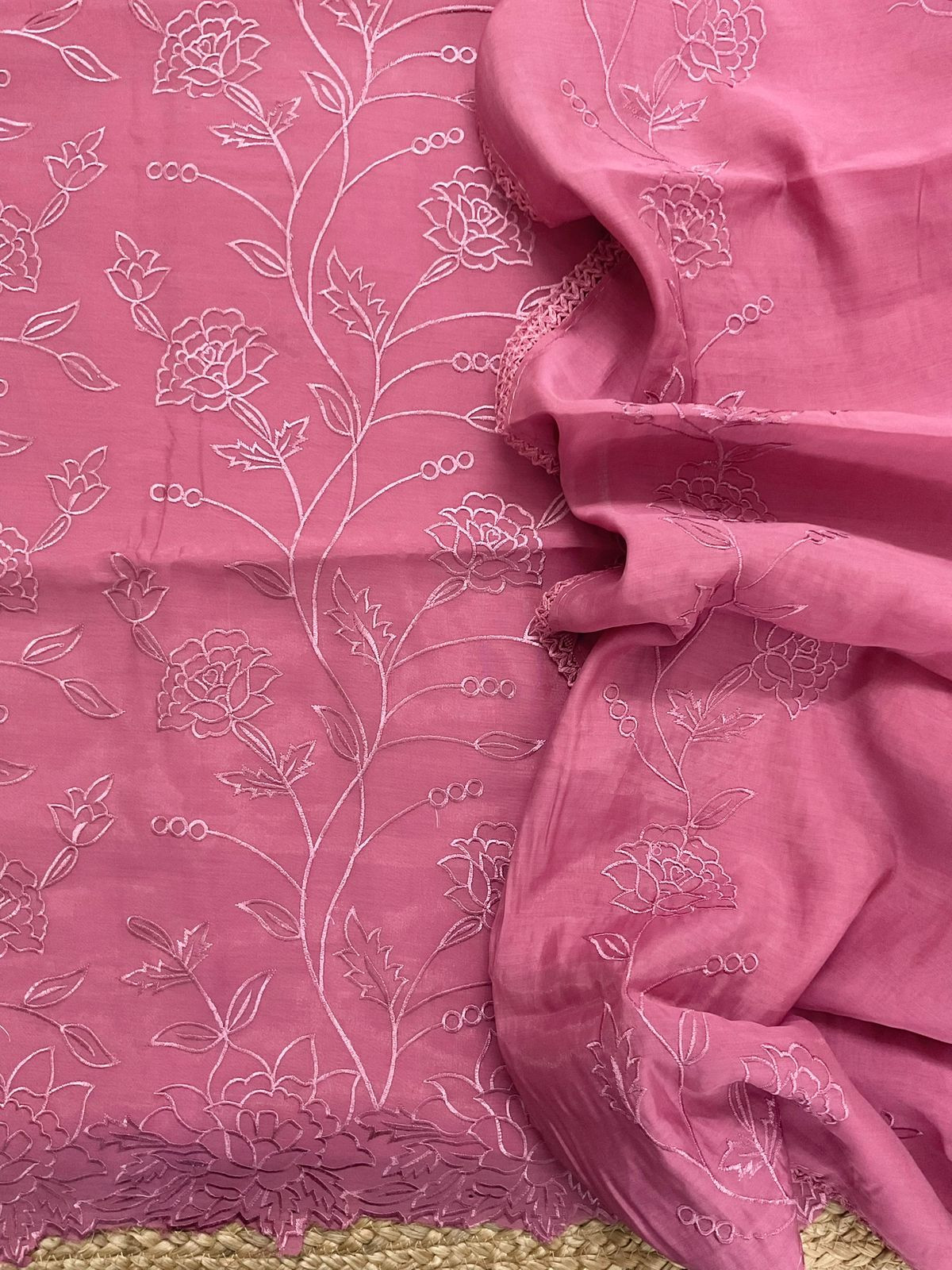 Soft Muslin Embroidered Suit - Pink