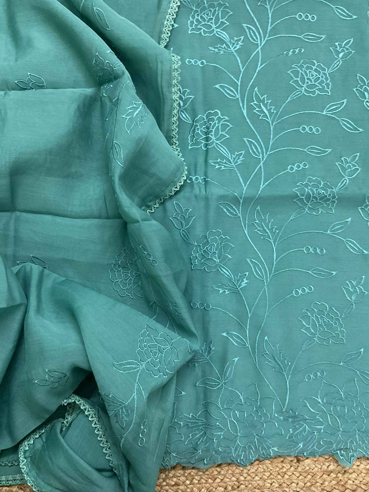 Soft Muslin Embroidered Suit - Blue