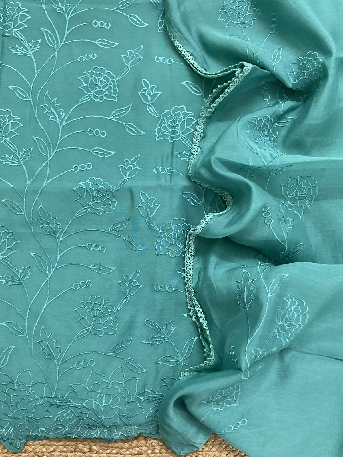 Soft Muslin Embroidered Suit - Blue