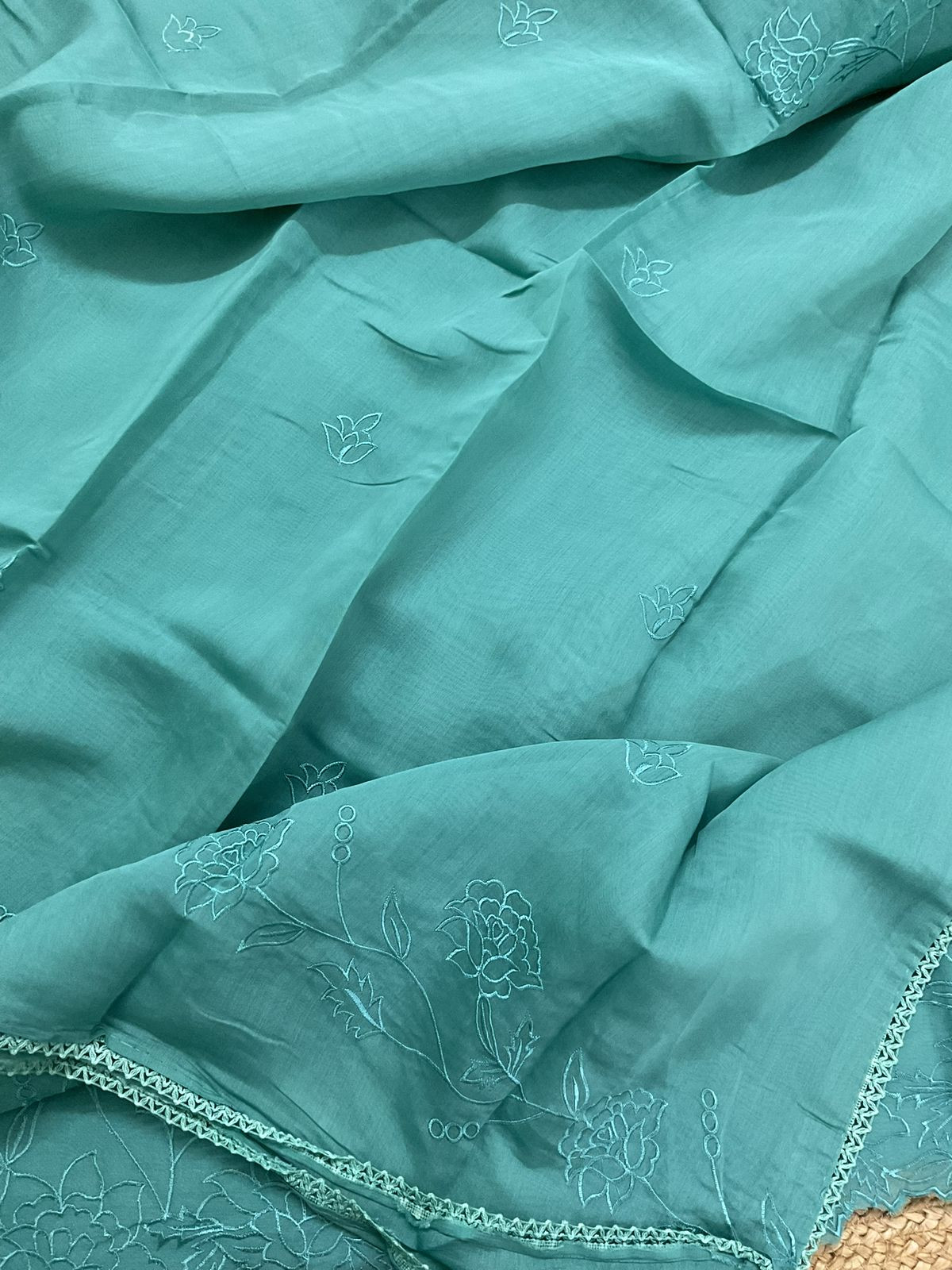 Soft Muslin Embroidered Suit - Blue
