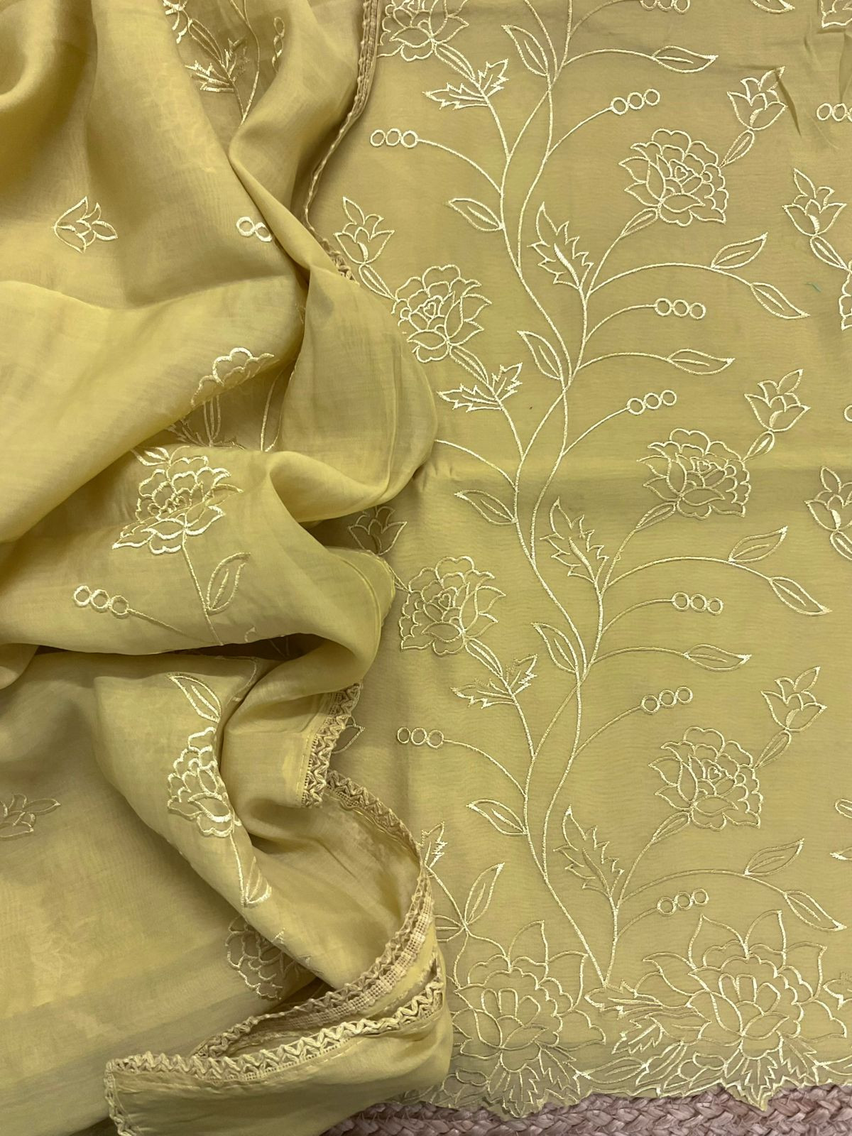 Soft Muslin Embroidered Suit - Yellow