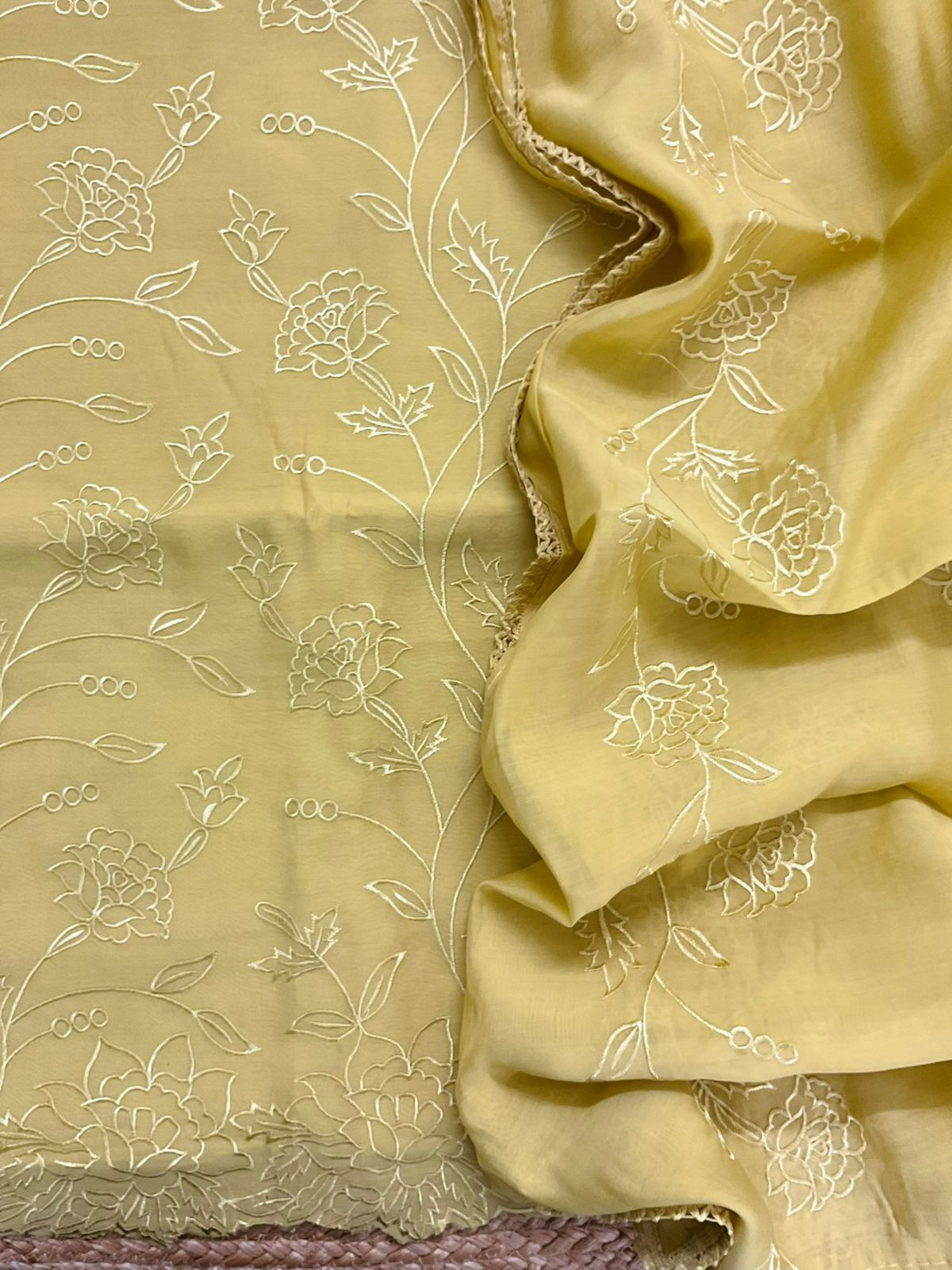 Soft Muslin Embroidered Suit - Yellow