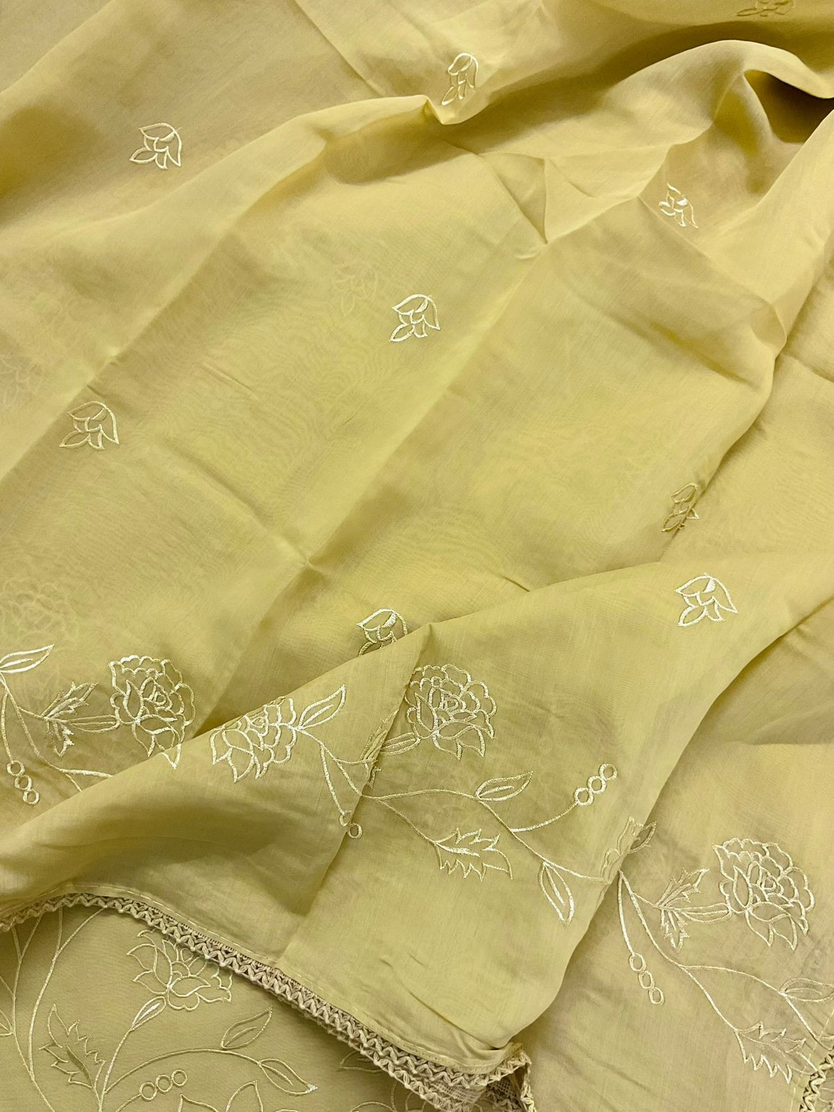 Soft Muslin Embroidered Suit - Yellow