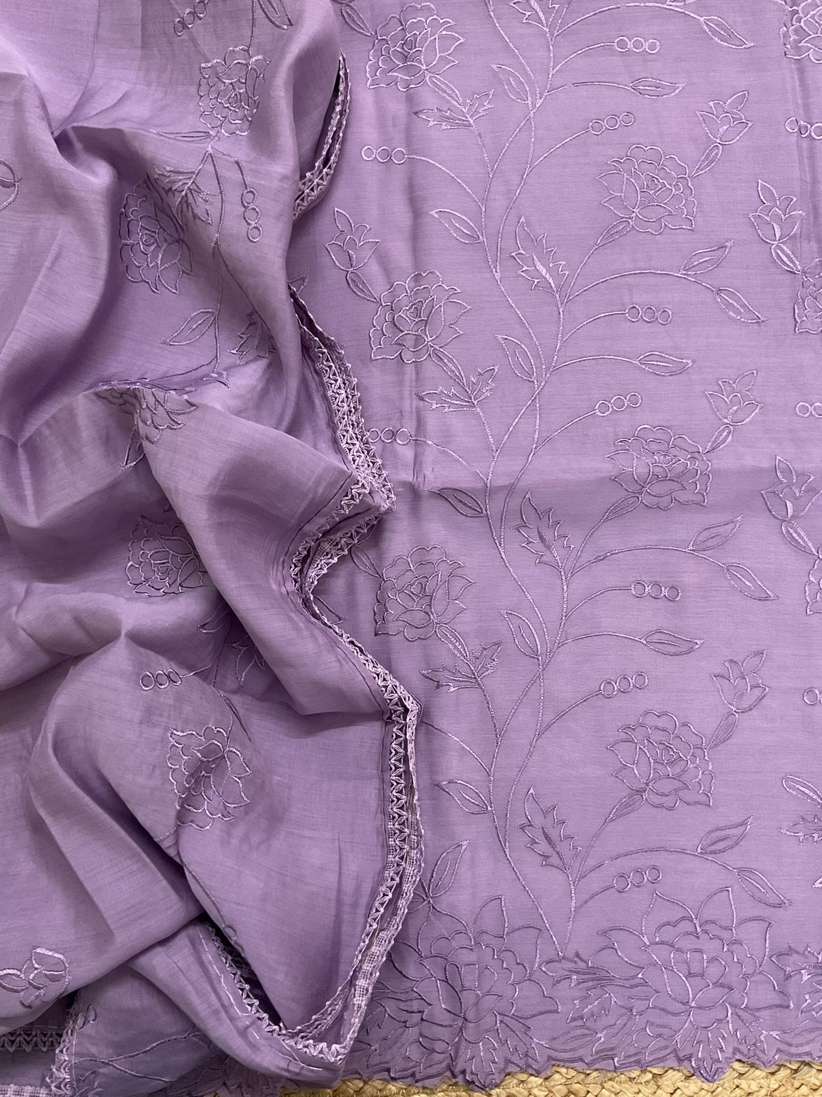 Soft Muslin Embroidered Suit - Lavender