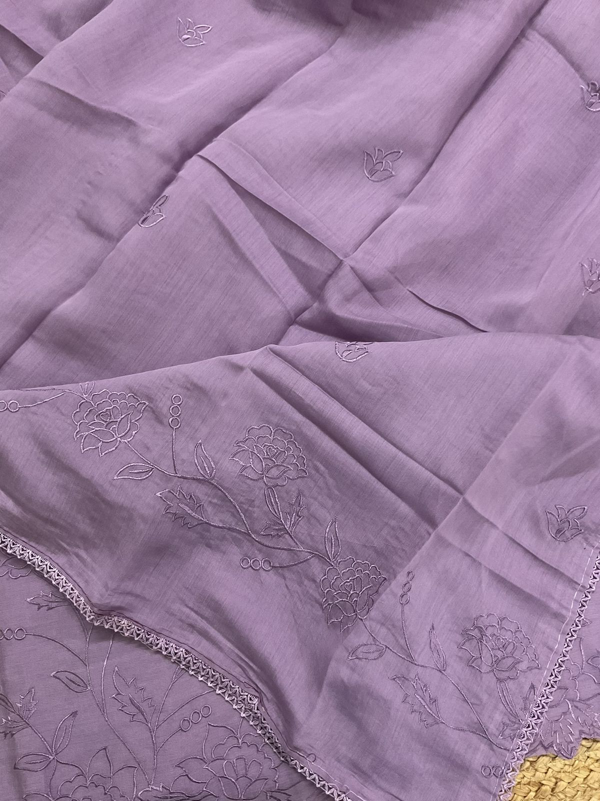 Soft Muslin Embroidered Suit - Lavender