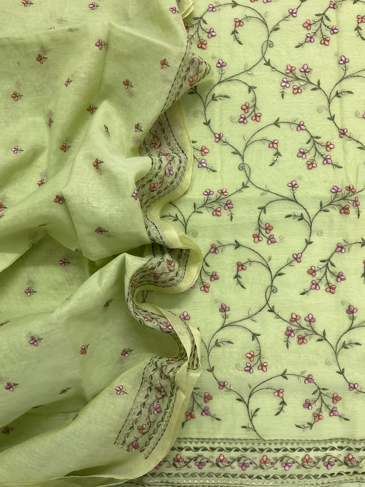 Pure Chanderi Embroidered Suit - Green