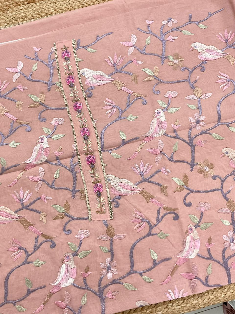 Soft Chanderi Embroidered Suit - Peach