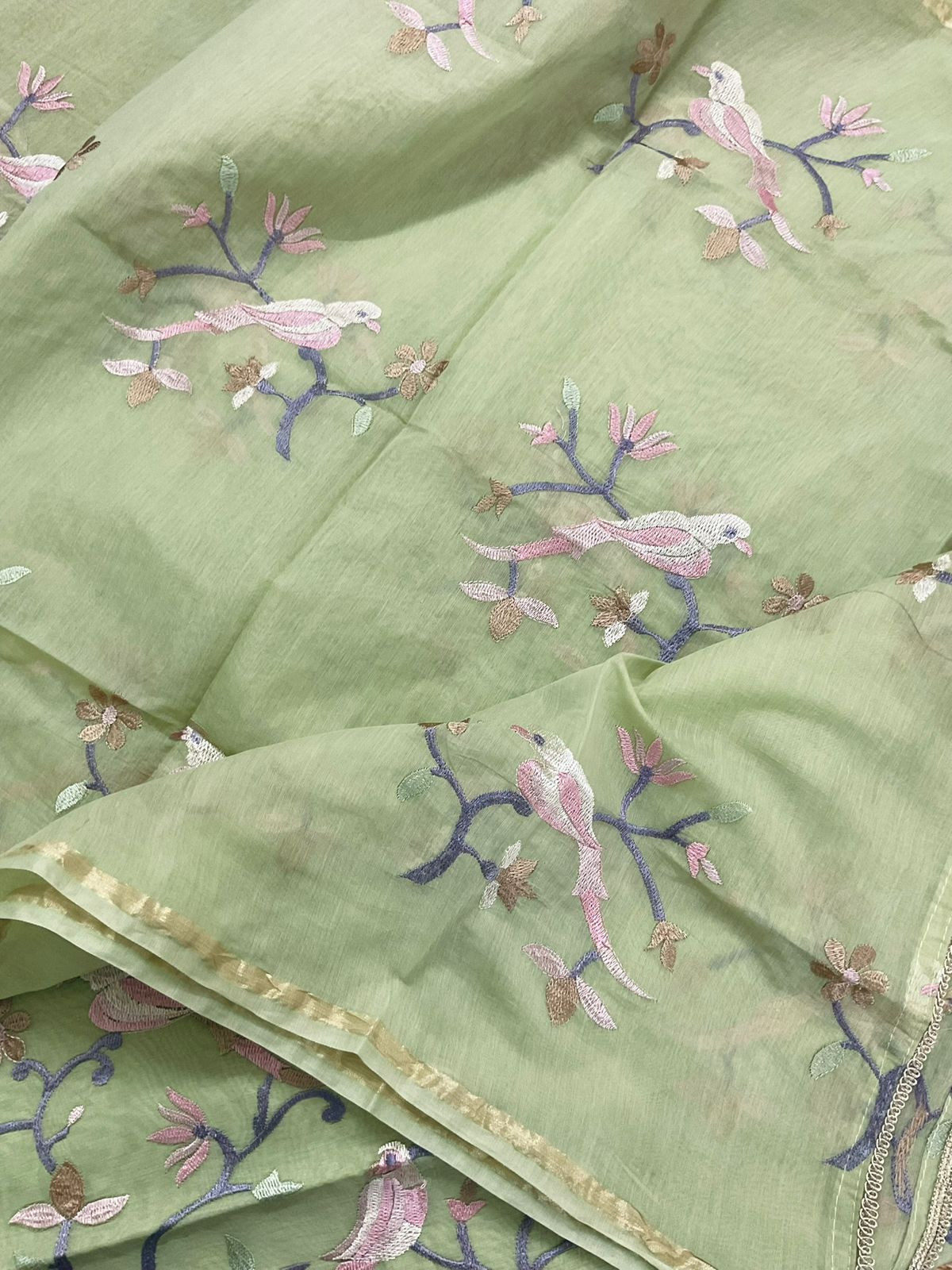 Soft Chanderi Embroidered Suit - Green