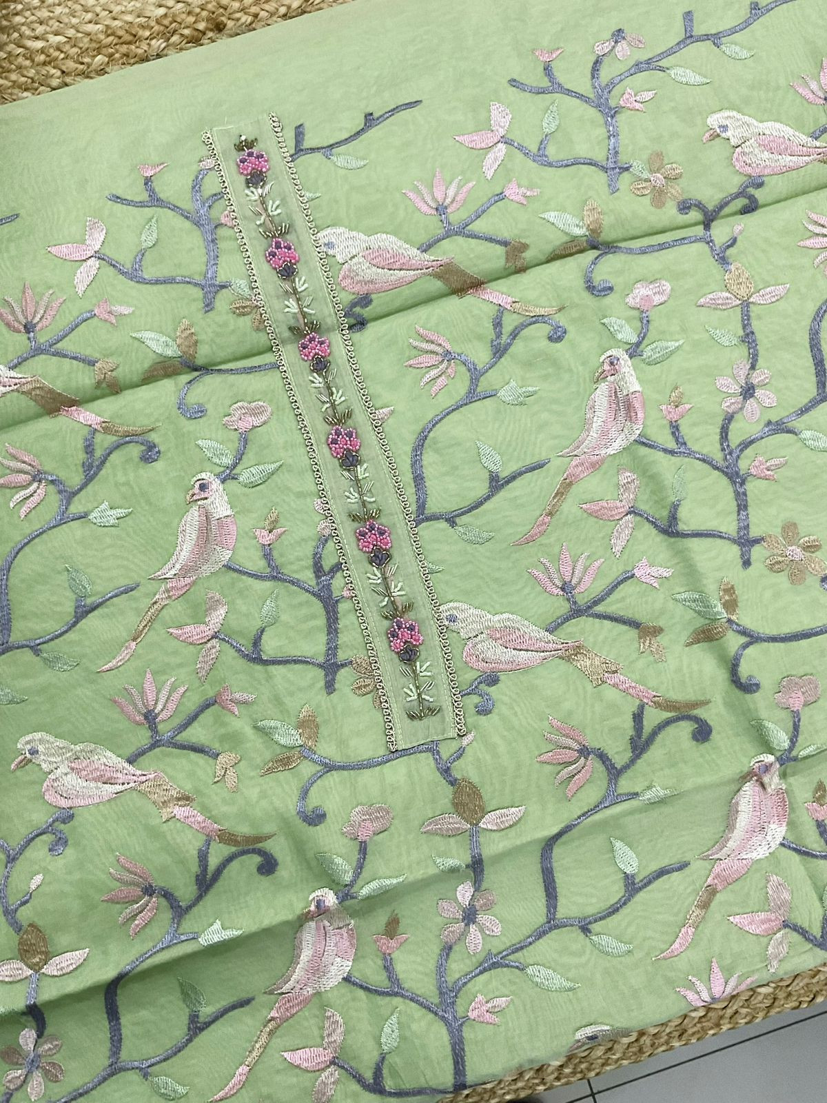 Soft Chanderi Embroidered Suit - Green