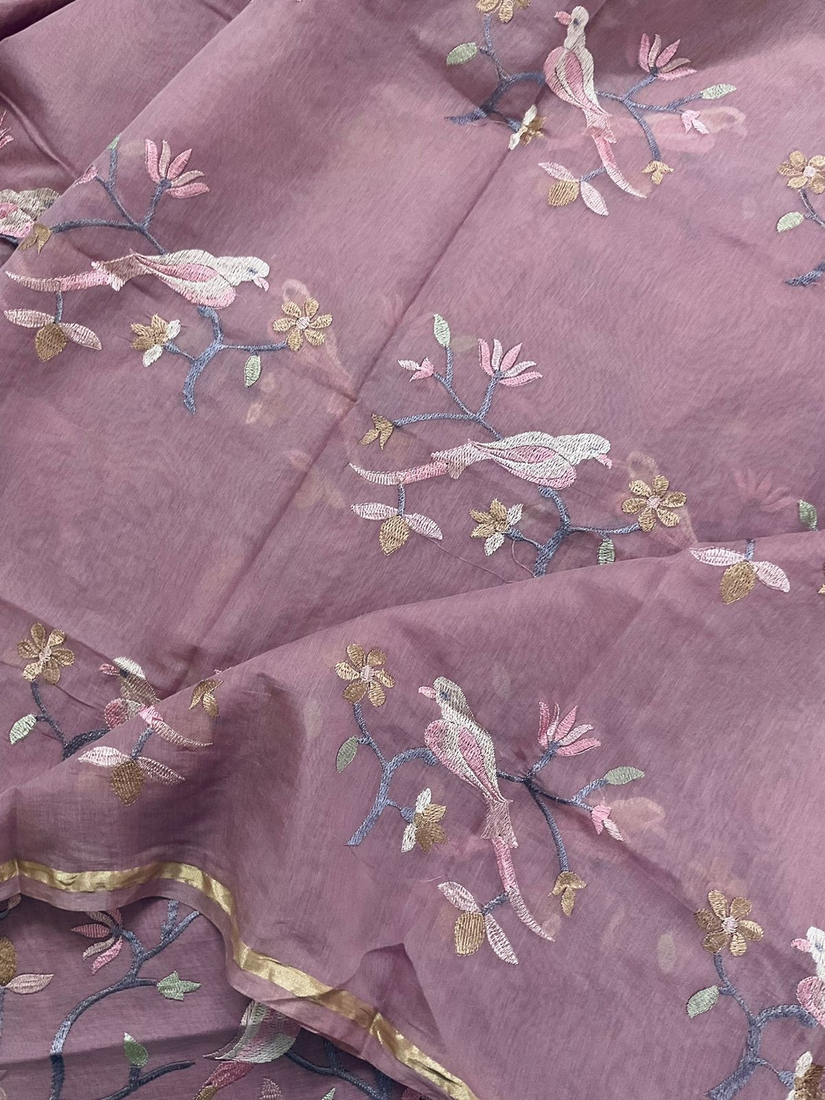 Soft Chanderi Embroidered Suit - Mauve