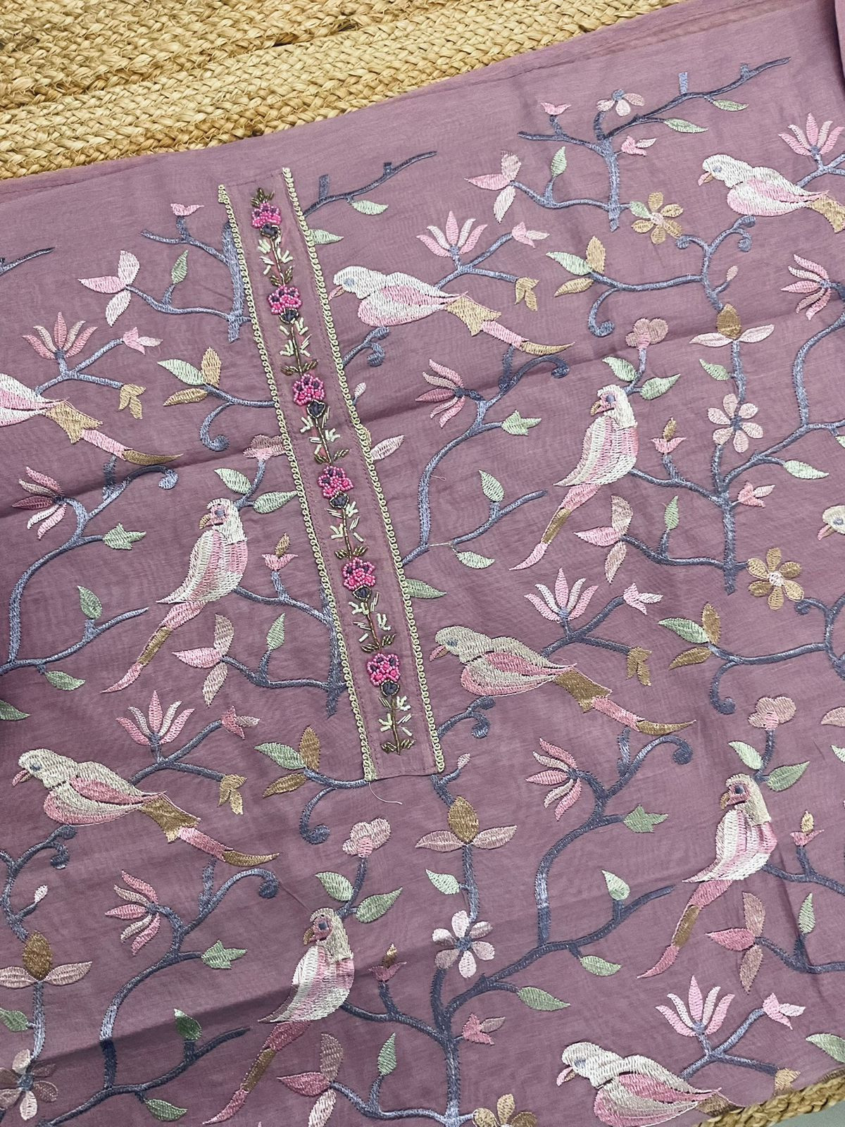 Soft Chanderi Embroidered Suit - Mauve