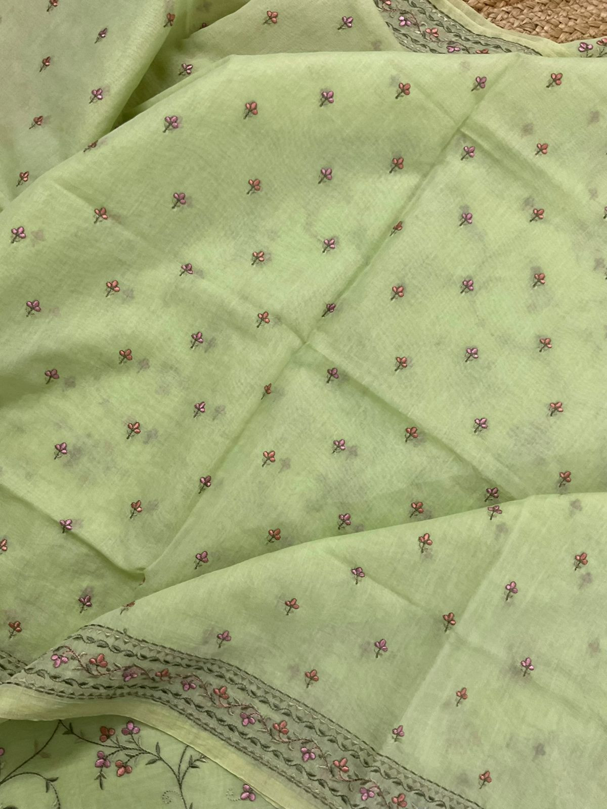 Pure Chanderi Embroidered Suit - Green