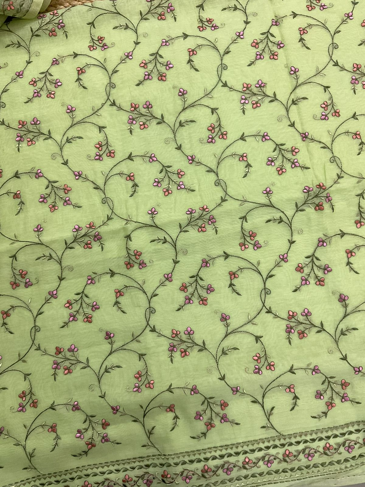 Pure Chanderi Embroidered Suit - Green