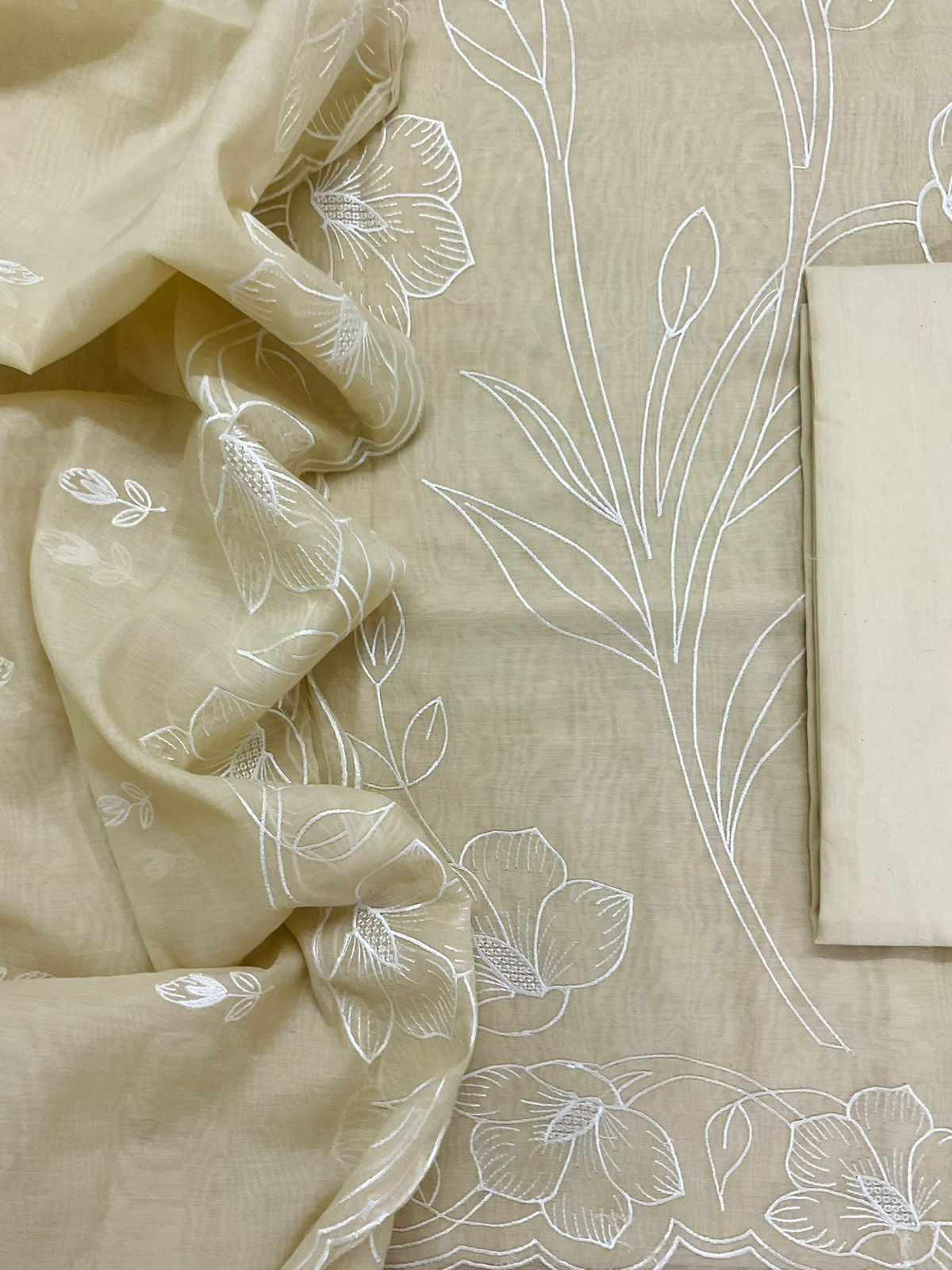 Soft Chanderi Embroidered Suit - Yellow