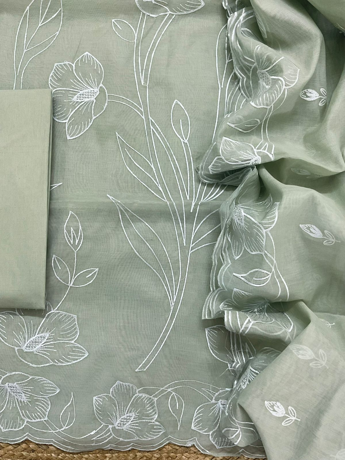 Soft Chanderi Embroidered Suit - Green