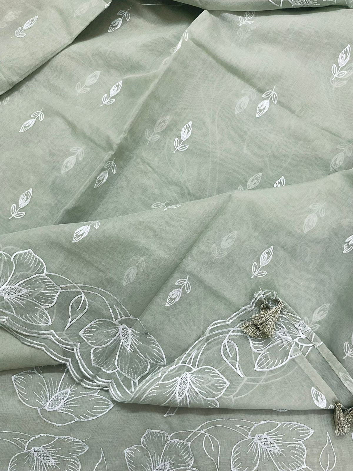 Soft Chanderi Embroidered Suit - Green