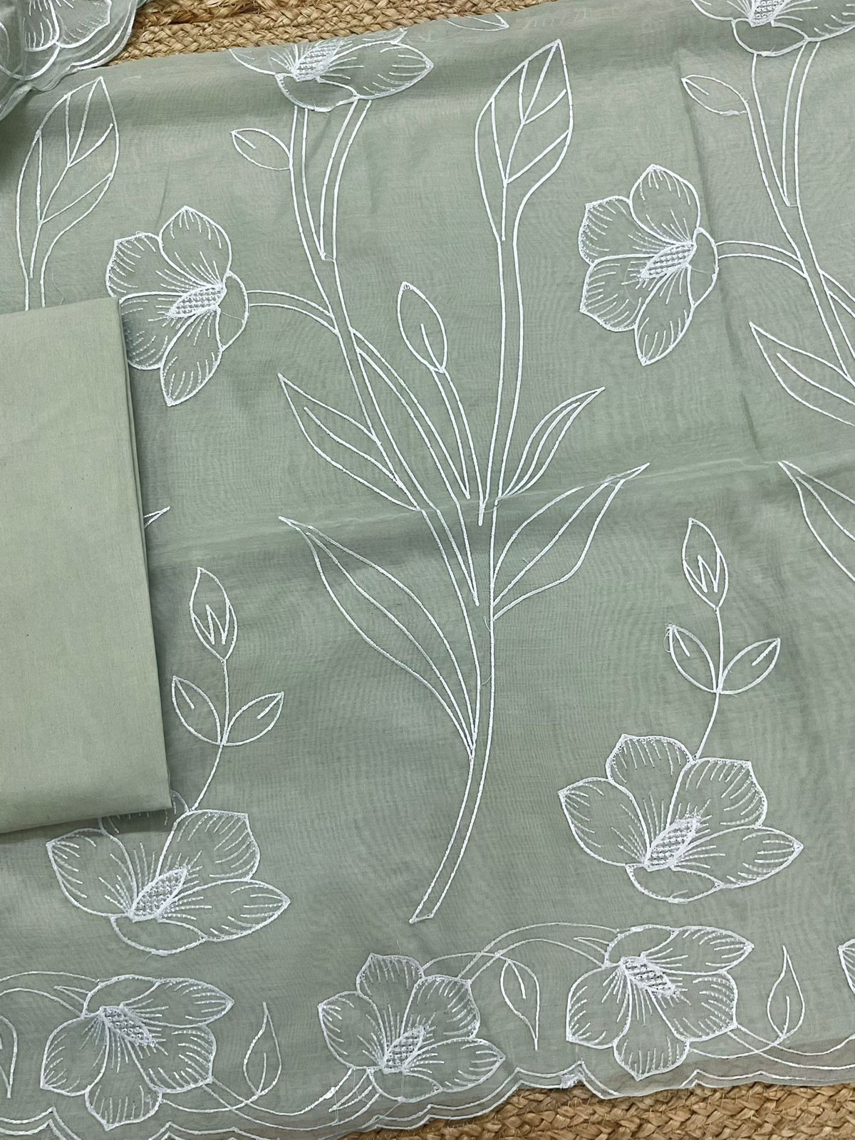 Soft Chanderi Embroidered Suit - Green