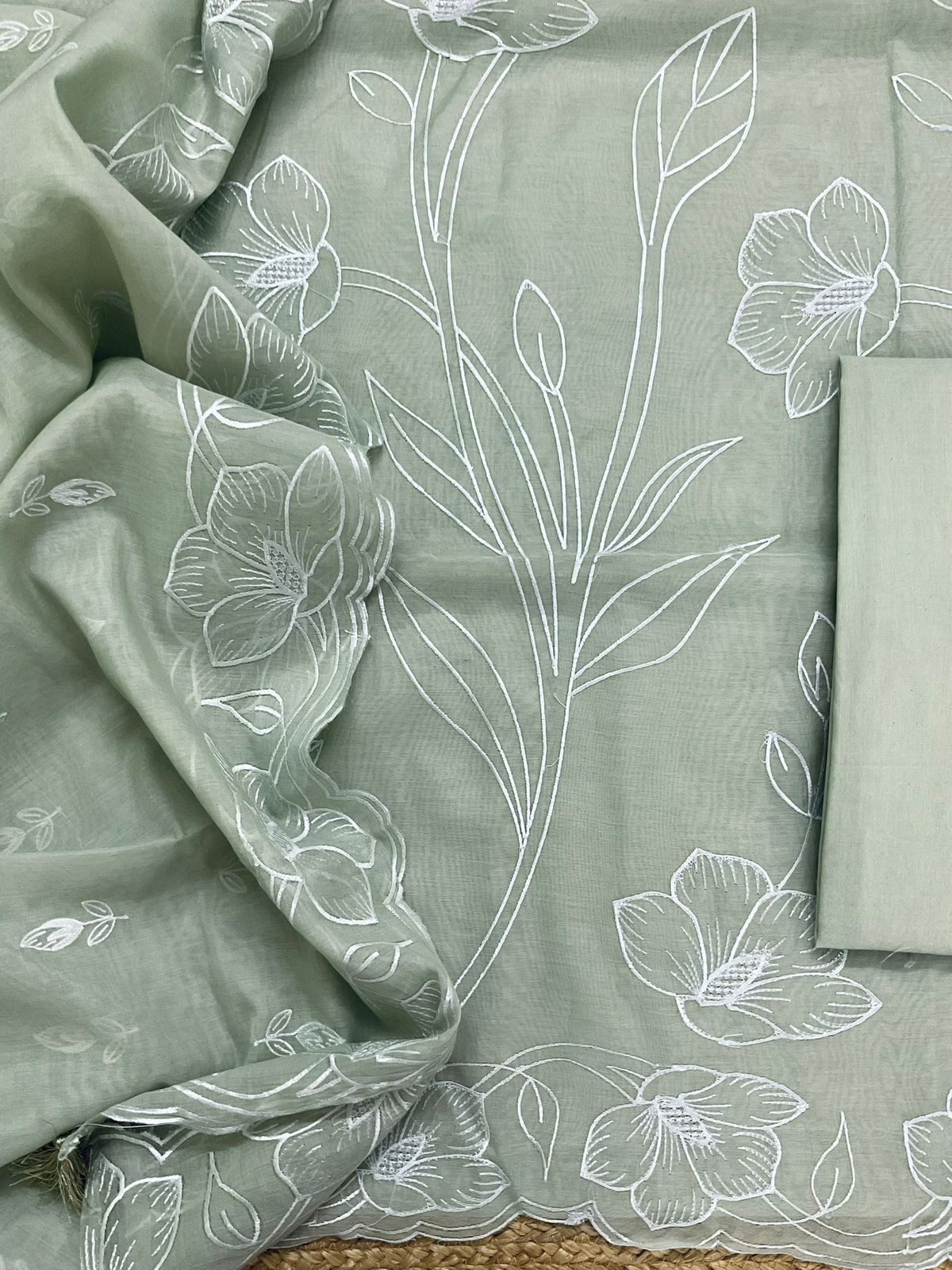 Soft Chanderi Embroidered Suit - Green