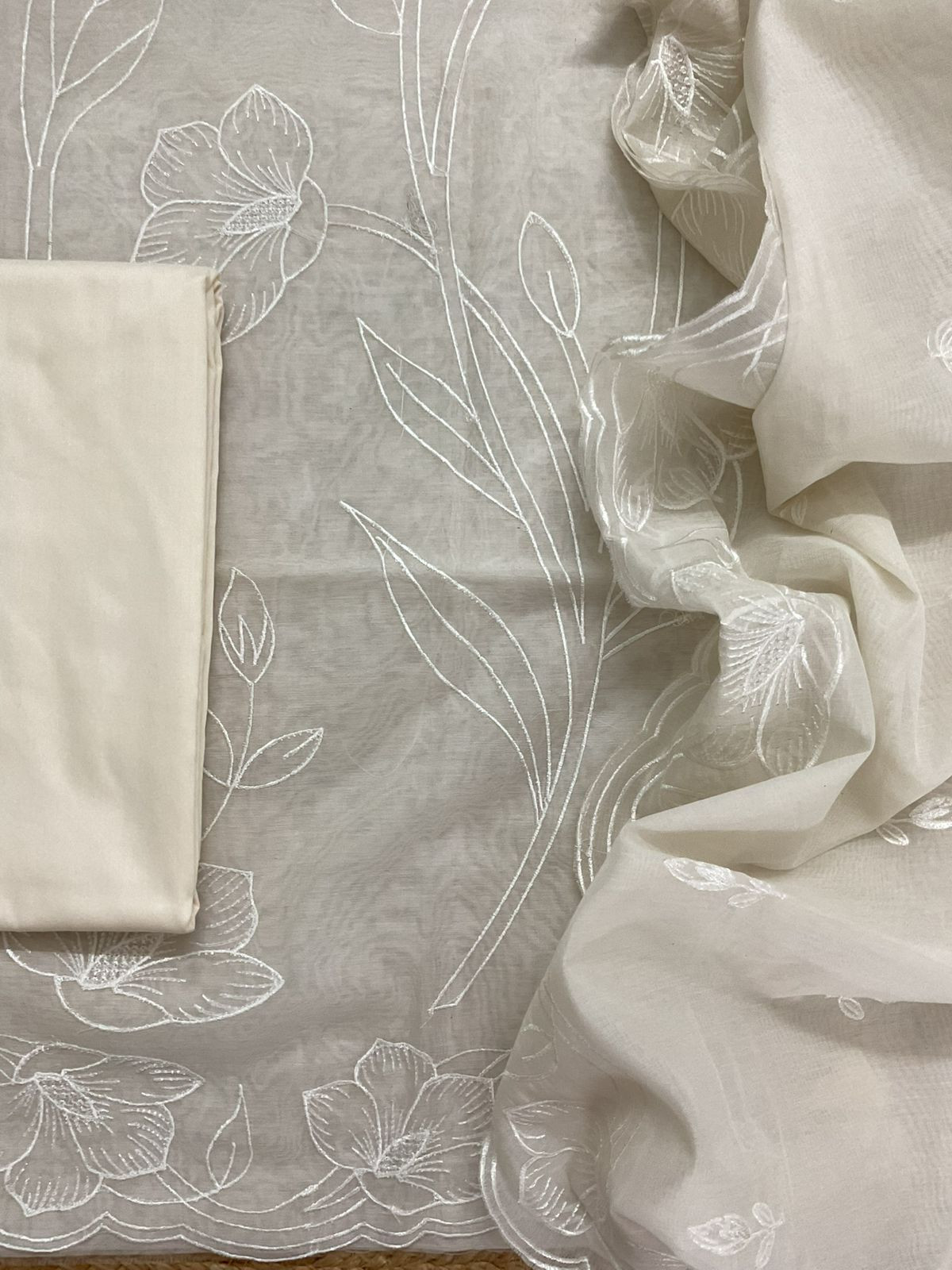 Soft Chanderi Embroidered Suit - OffWhite