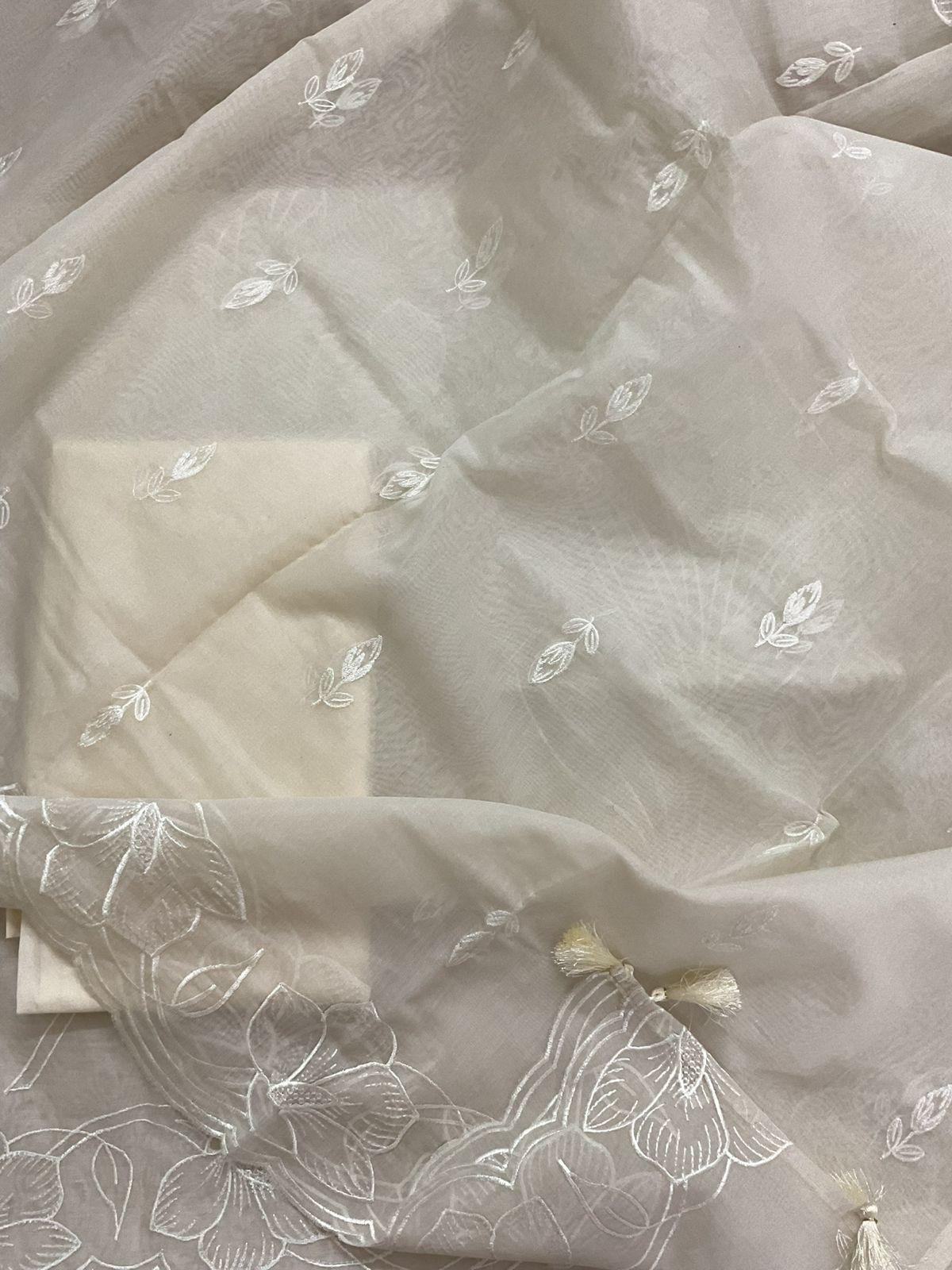 Soft Chanderi Embroidered Suit - OffWhite