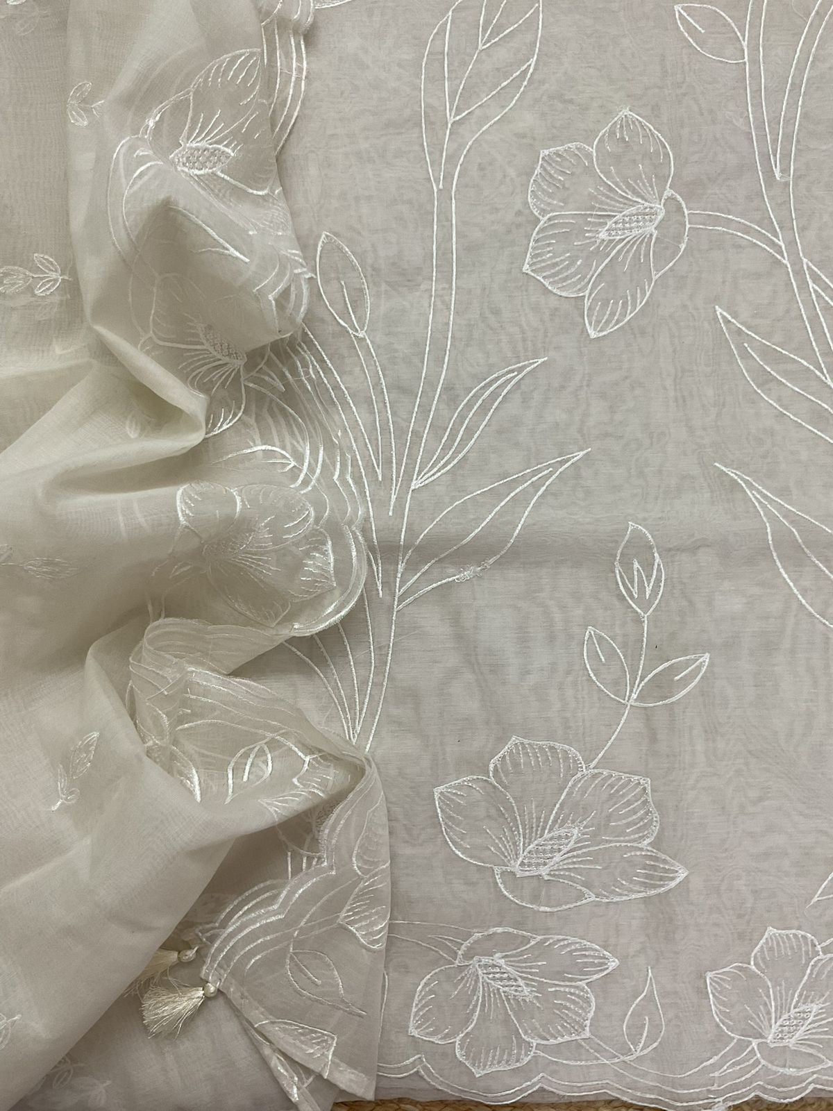 Soft Chanderi Embroidered Suit - OffWhite