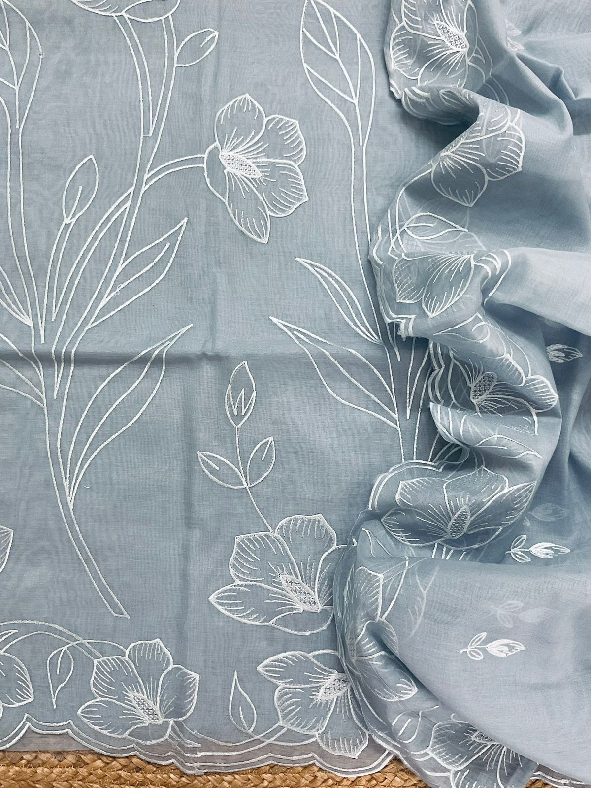Soft Chanderi Embroidered Suit - Grey