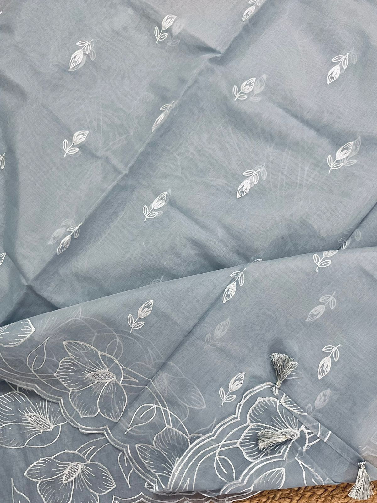 Soft Chanderi Embroidered Suit - Grey