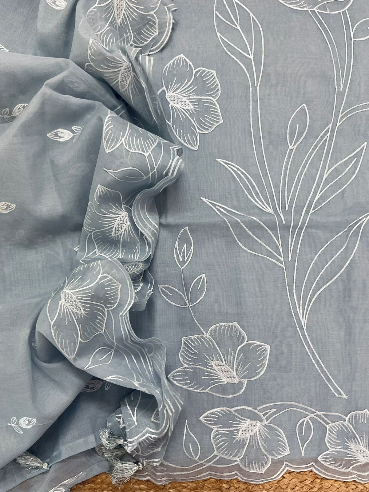 Soft Chanderi Embroidered Suit - Grey