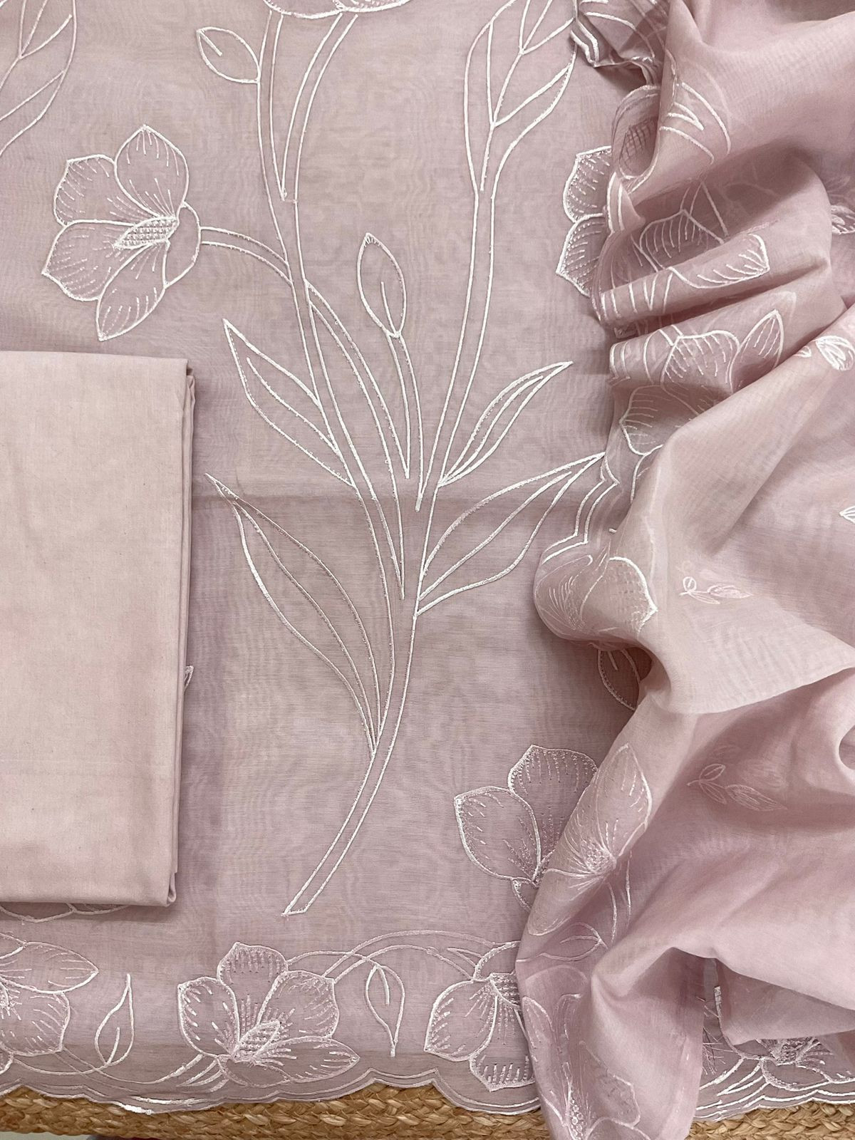 Soft Chanderi Embroidered Suit - Light Lilac