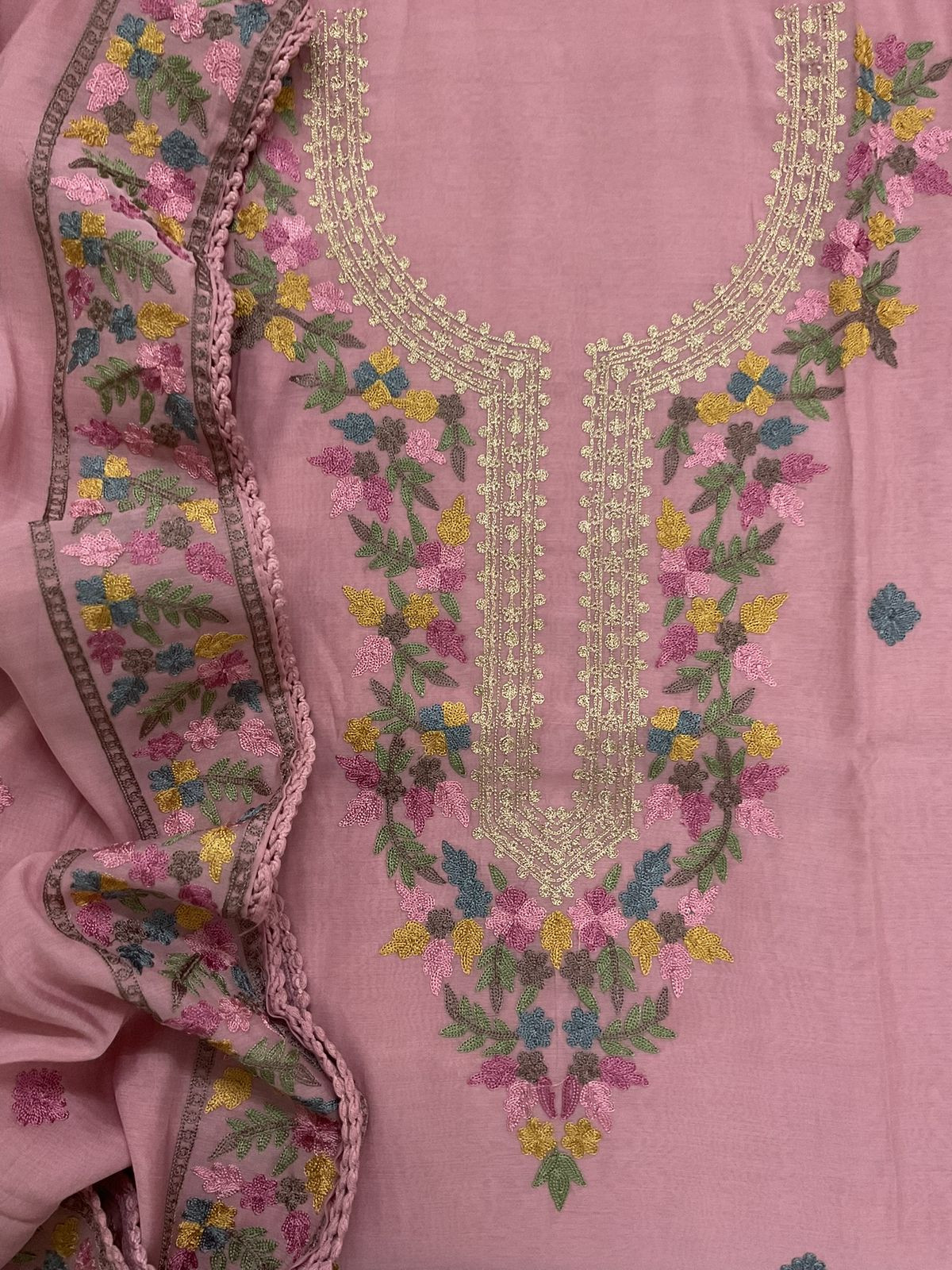 Soft Muslin Embroidered Suit - Pink