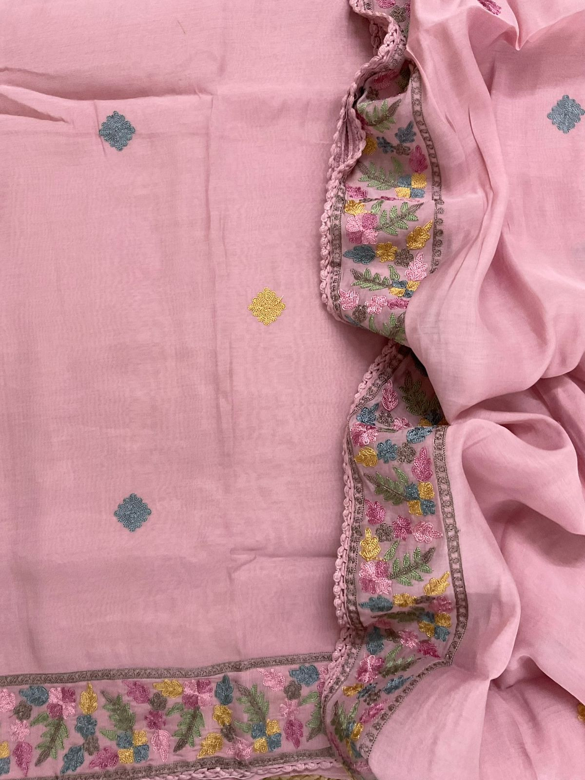 Soft Muslin Embroidered Suit - Pink