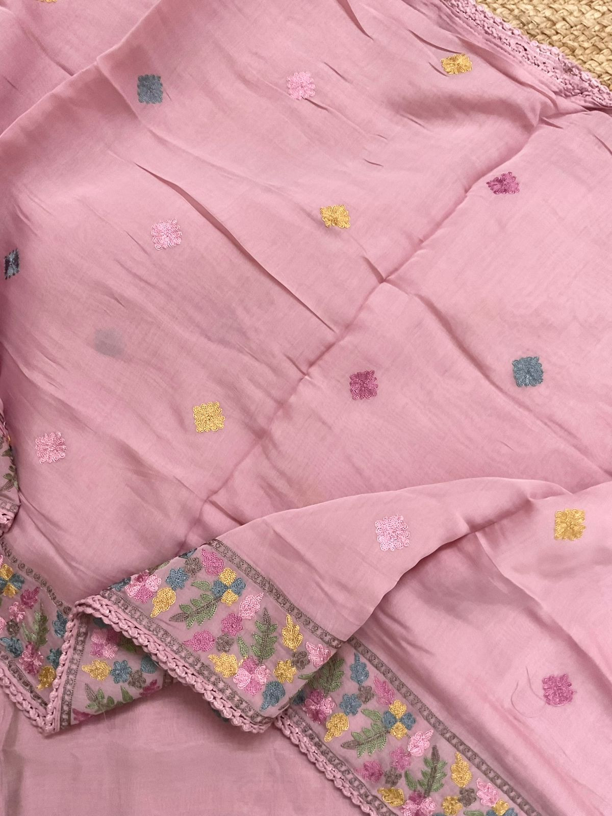 Soft Muslin Embroidered Suit - Pink