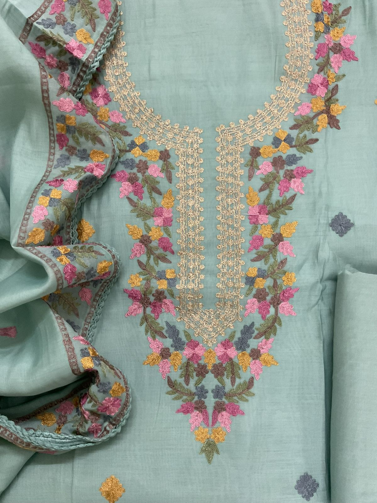 Soft Muslin Embroidered Suit - Blue