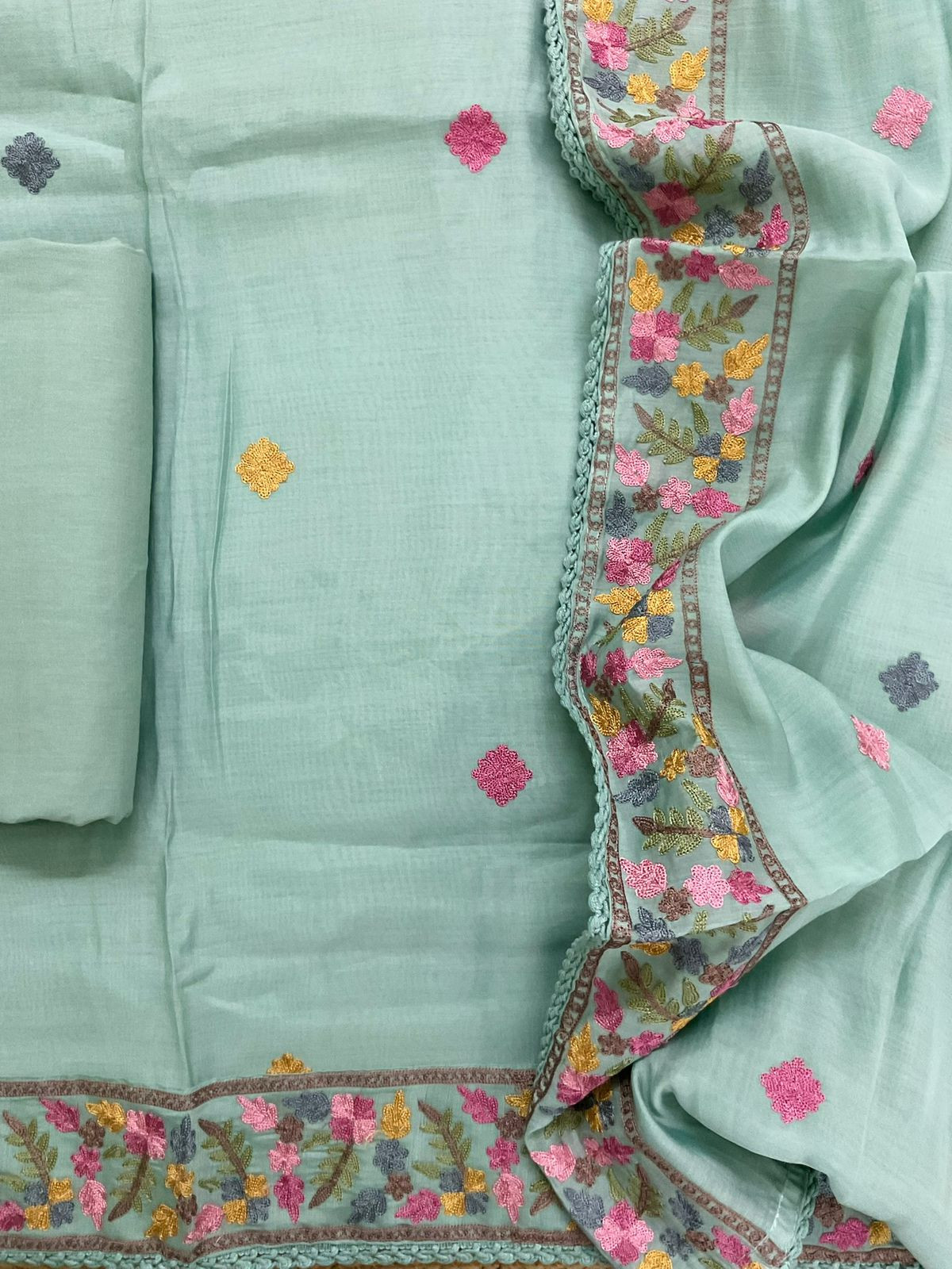 Soft Muslin Embroidered Suit - Blue