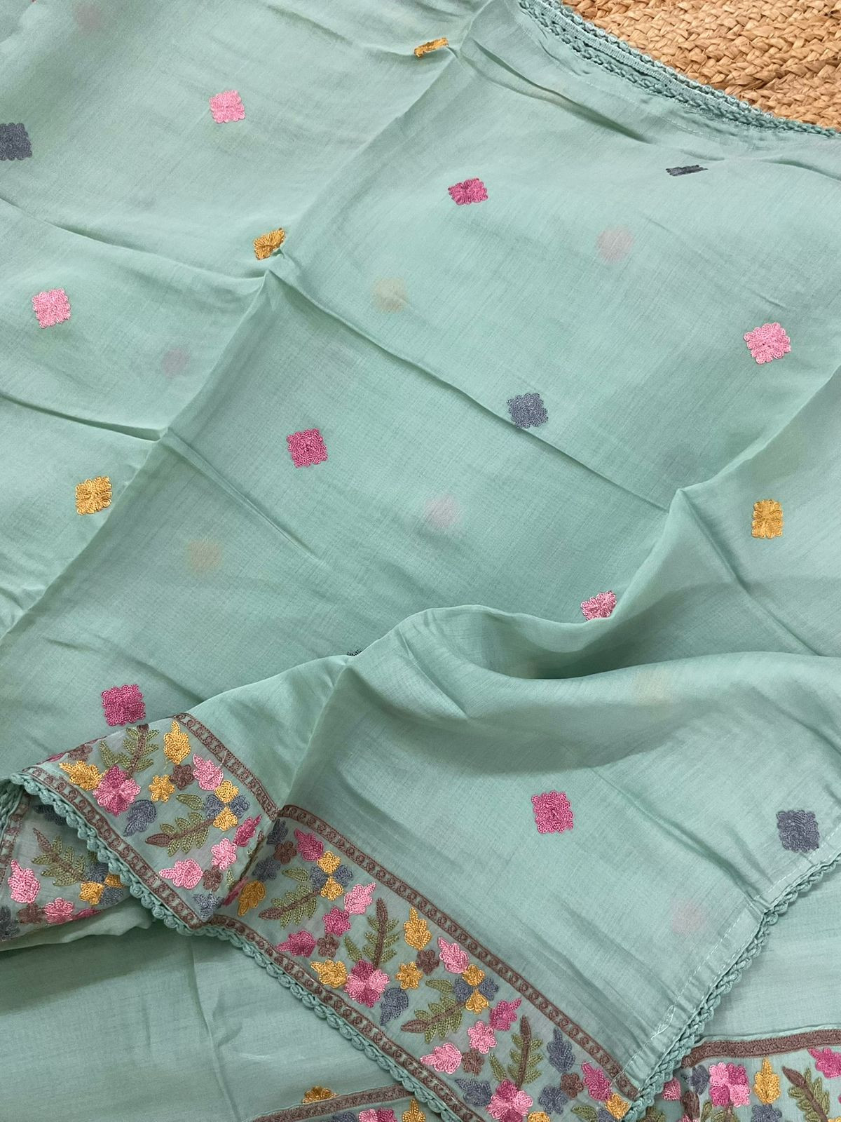 Soft Muslin Embroidered Suit - Blue