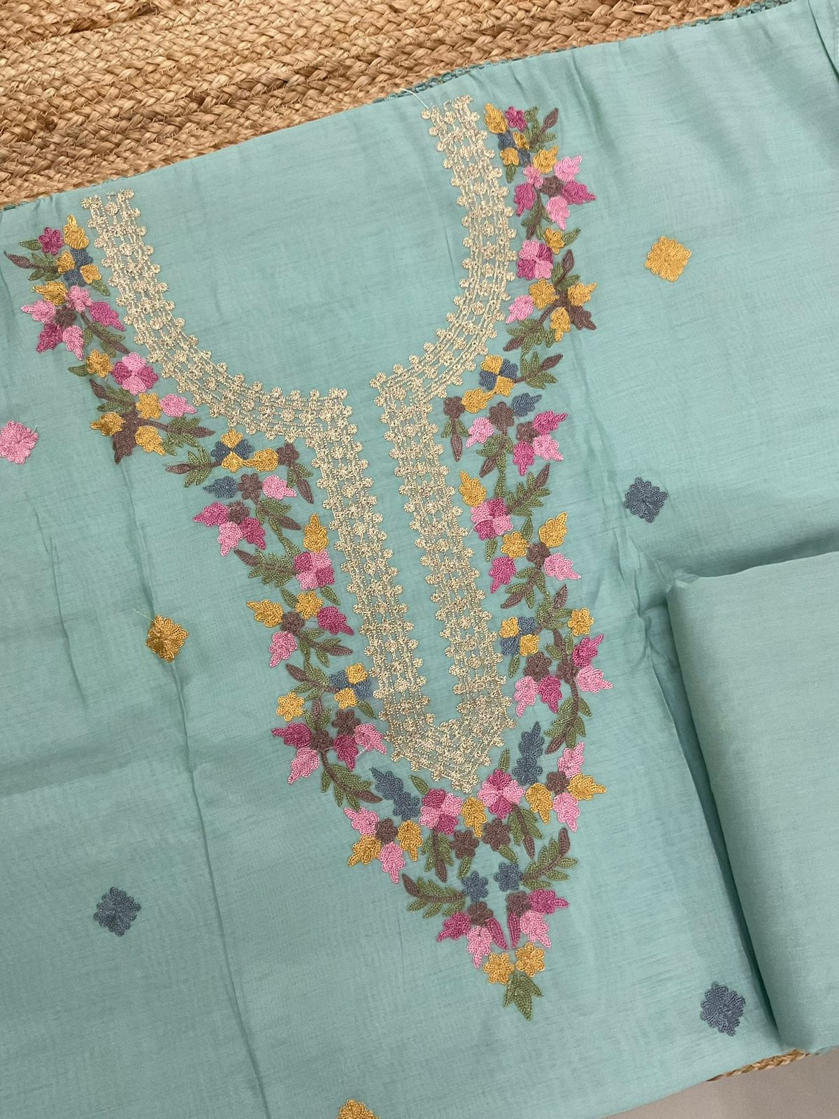 Soft Muslin Embroidered Suit - Blue