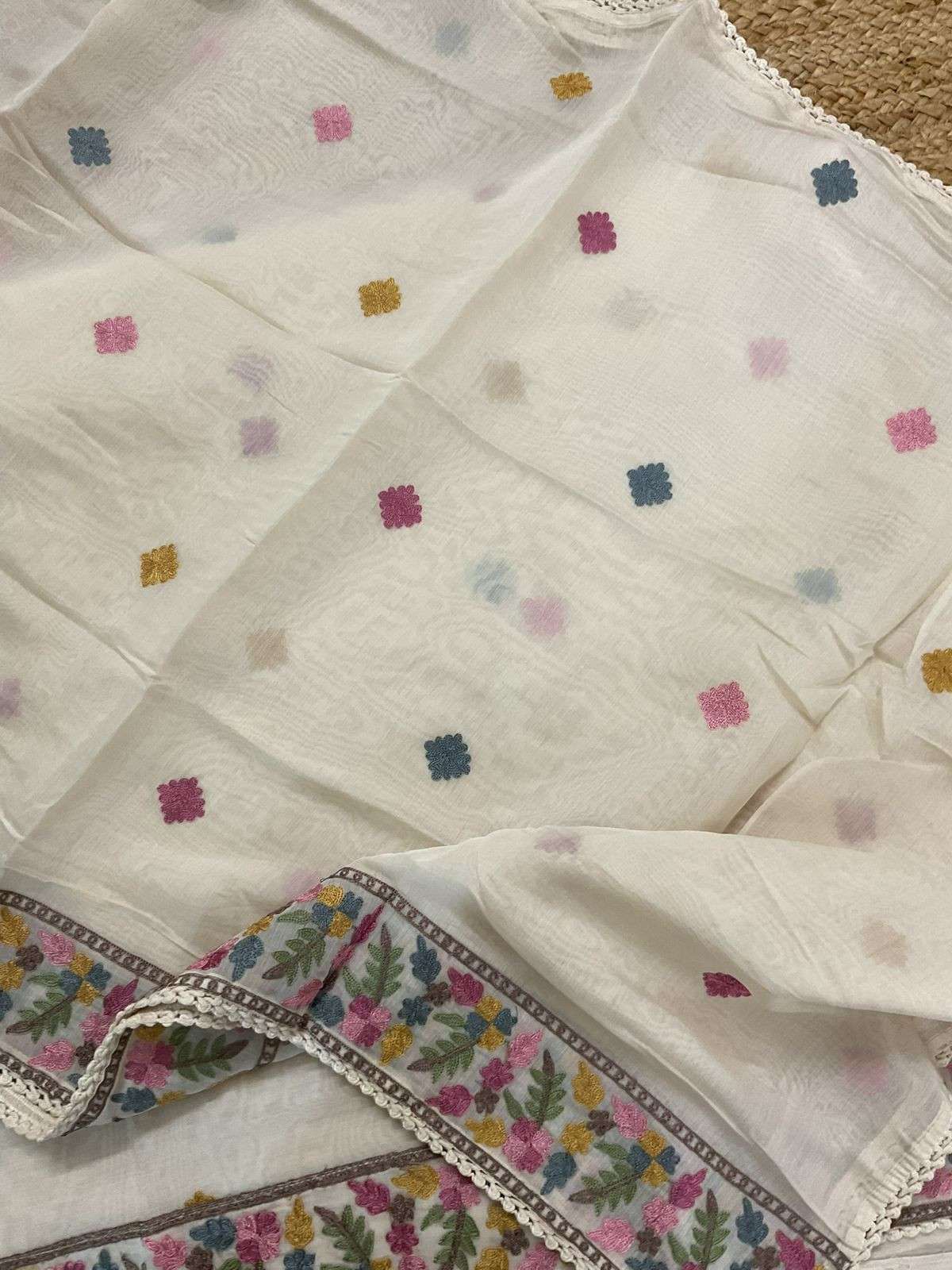Soft Muslin Embroidered Suit - OffWhite