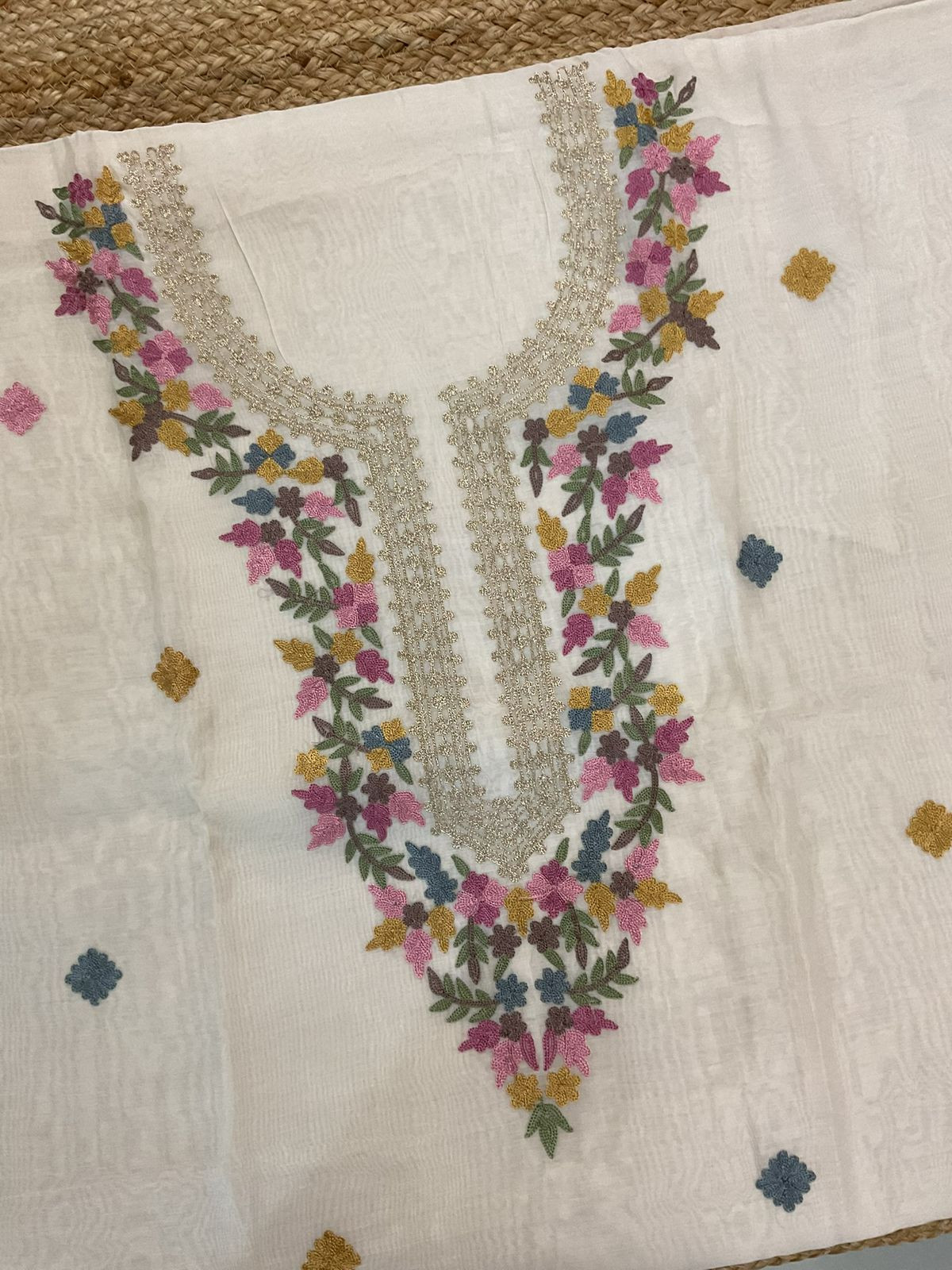 Soft Muslin Embroidered Suit - OffWhite