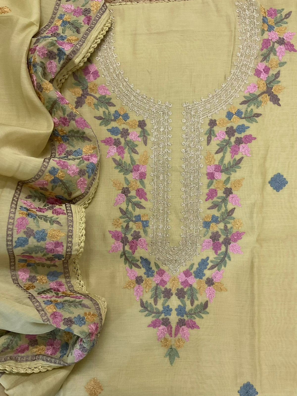 Soft Muslin Embroidered Suit - Yellow