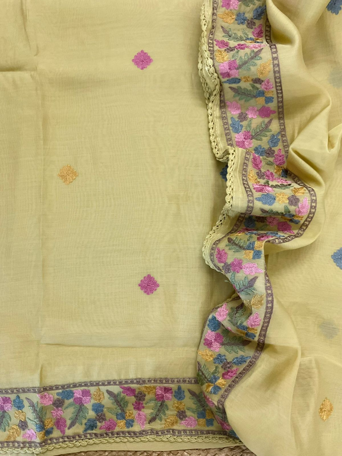 Soft Muslin Embroidered Suit - Yellow