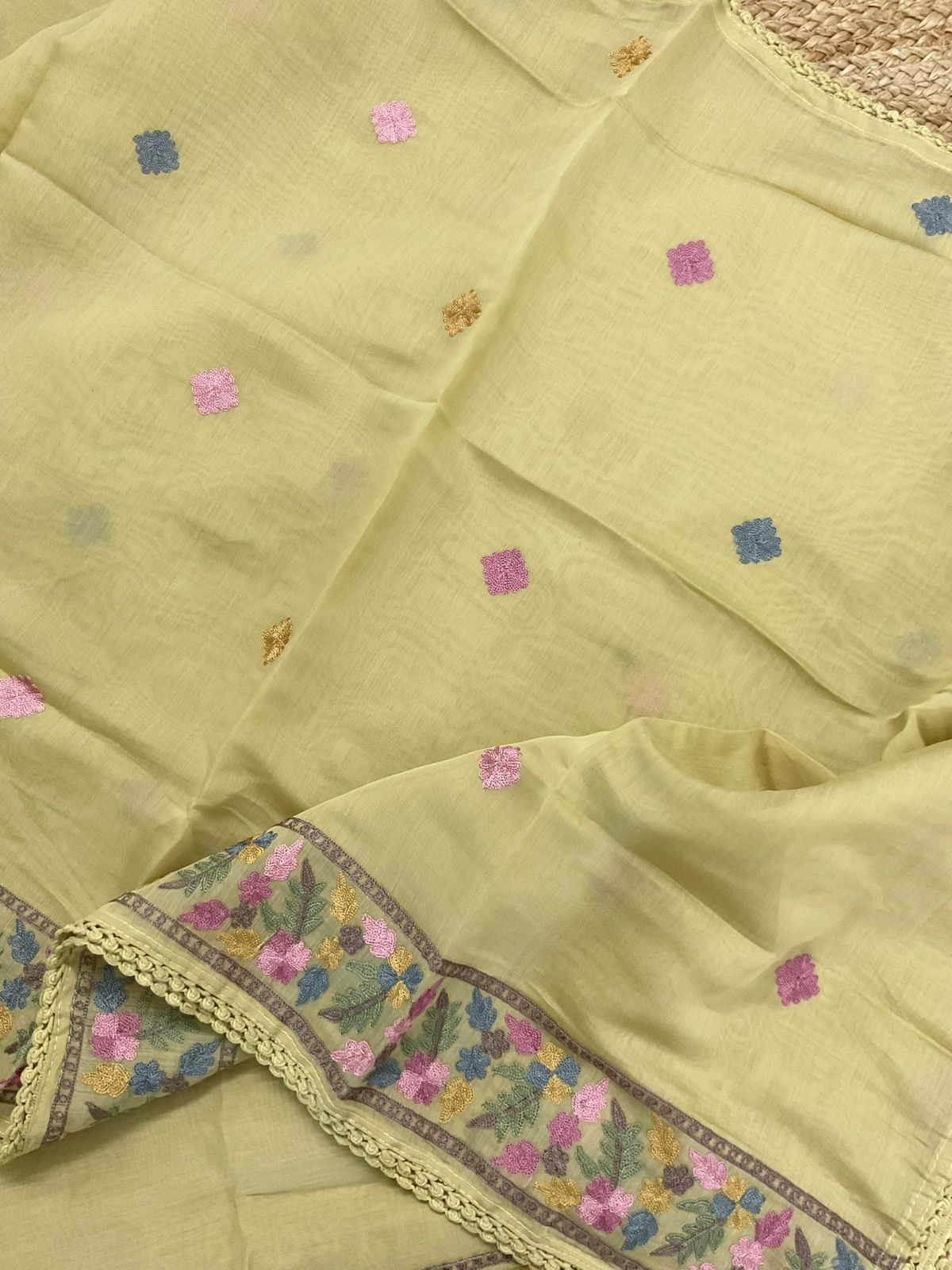 Soft Muslin Embroidered Suit - Yellow