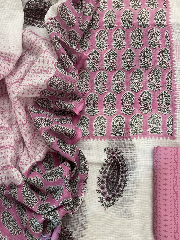 Image of Pure Kota Cotton Printed Suit - White