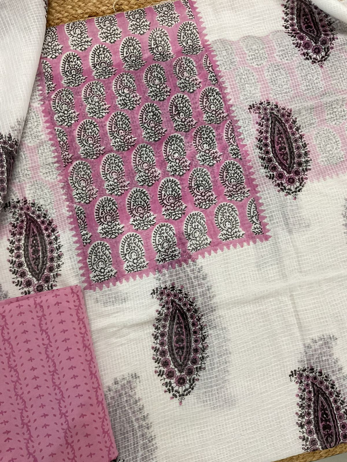 Pure Kota Cotton Printed Suit - White