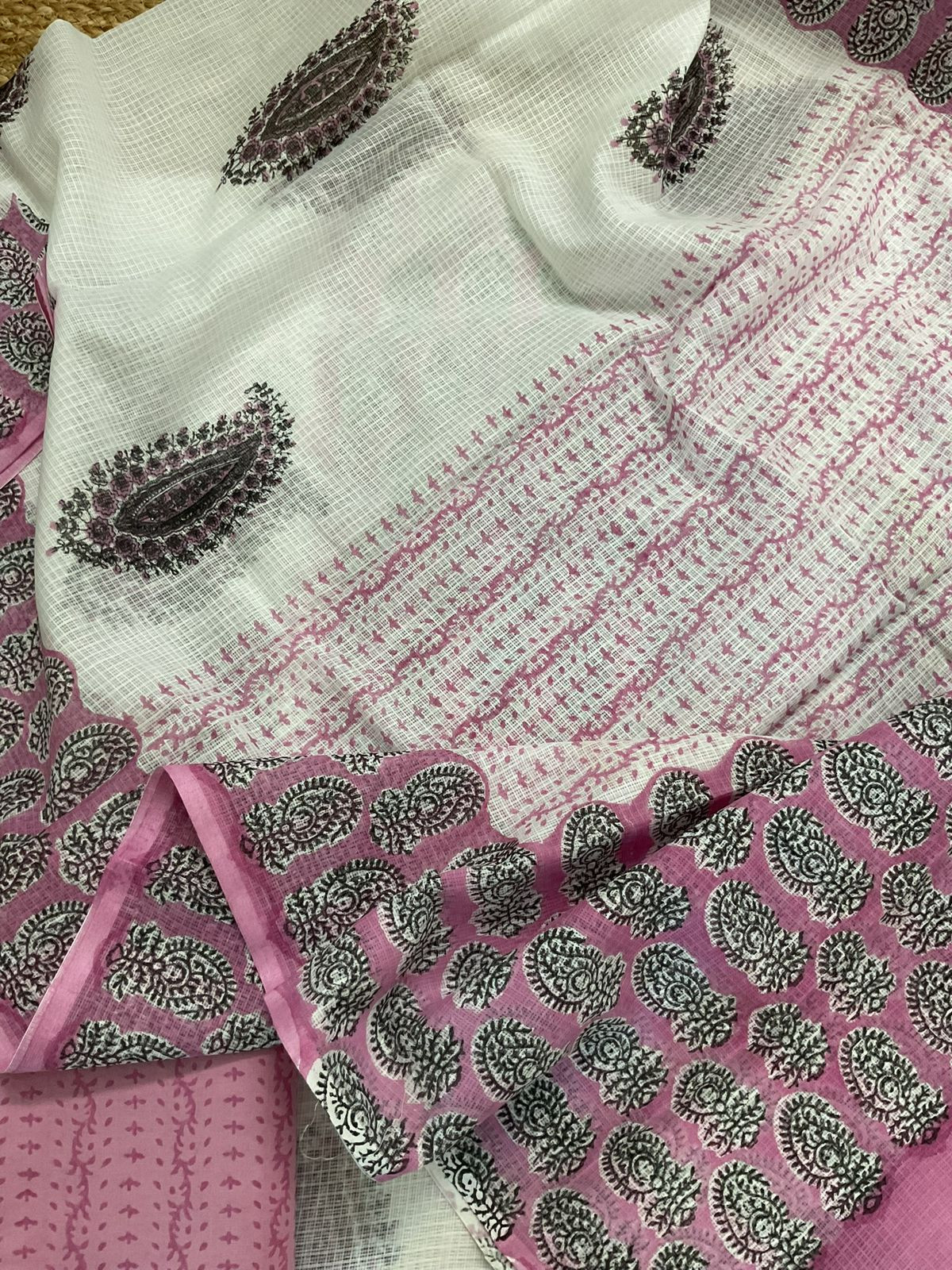 Pure Kota Cotton Printed Suit - White