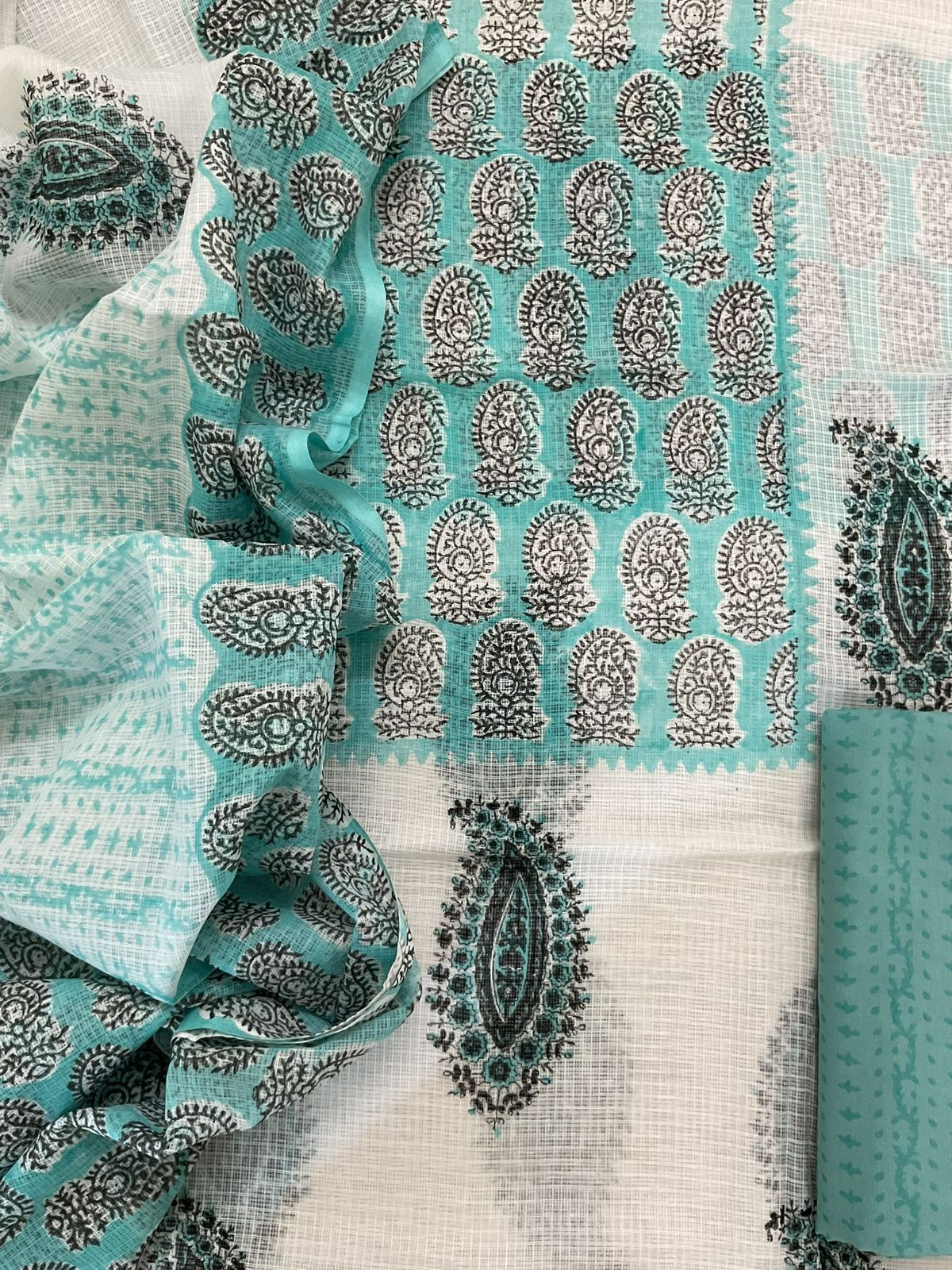 Pure Kota Cotton Printed Suit - White