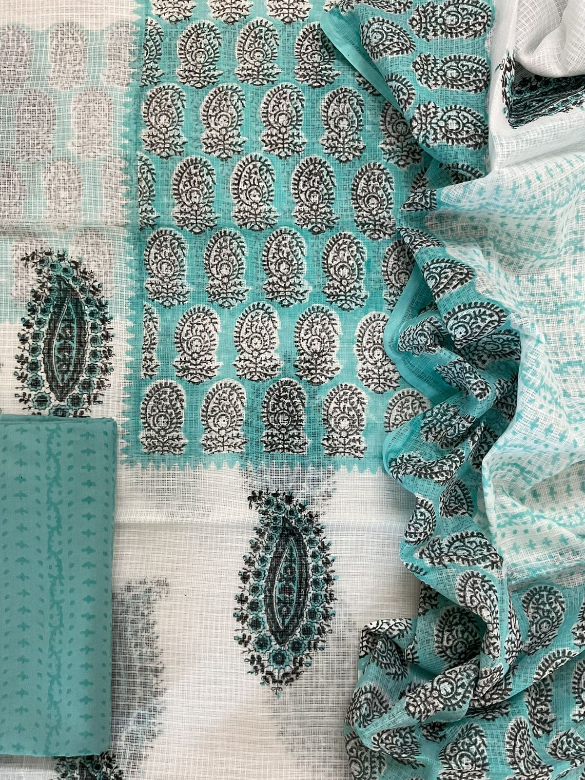 Pure Kota Cotton Printed Suit - White